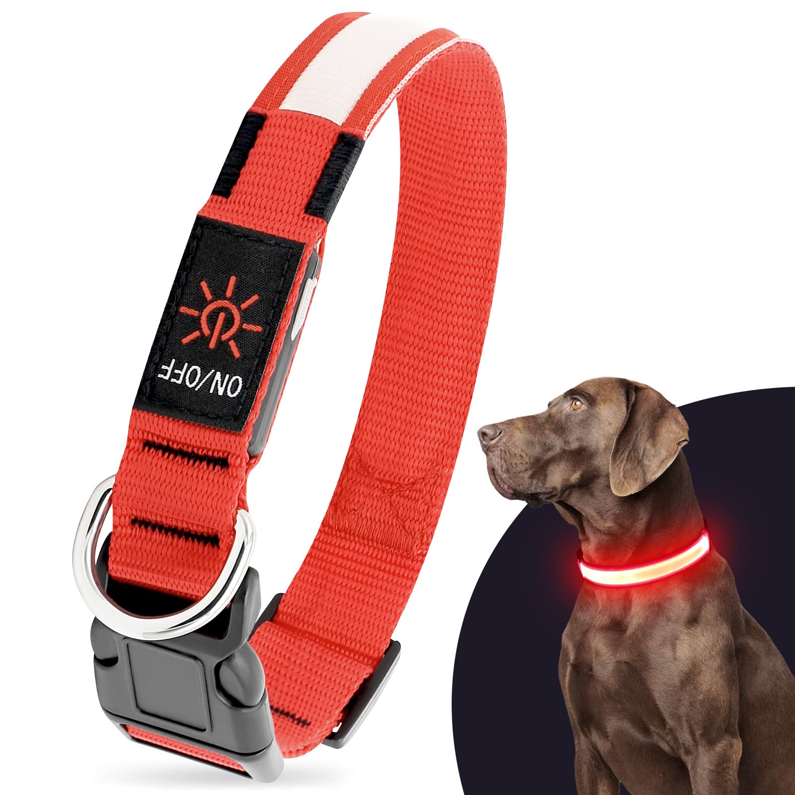 **Illumifun USB Rechargeable LED Dog Collar – Flashing & Glowing Safety Light for Night Walks – Waterproof & Adjustable (Red, X-Large) – Perfect for Nighttime Dog Walking, Jogging, and Outdoor Adventures**