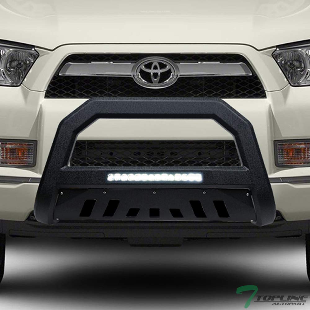 2010-2024 Toyota 4Runner Textured Black AVT Style Aluminum LED Light Bull Bar Guard with Skid Plate - Heavy Duty Front Bumper Protection for Off-Roading & Truck Accessories Upgrade