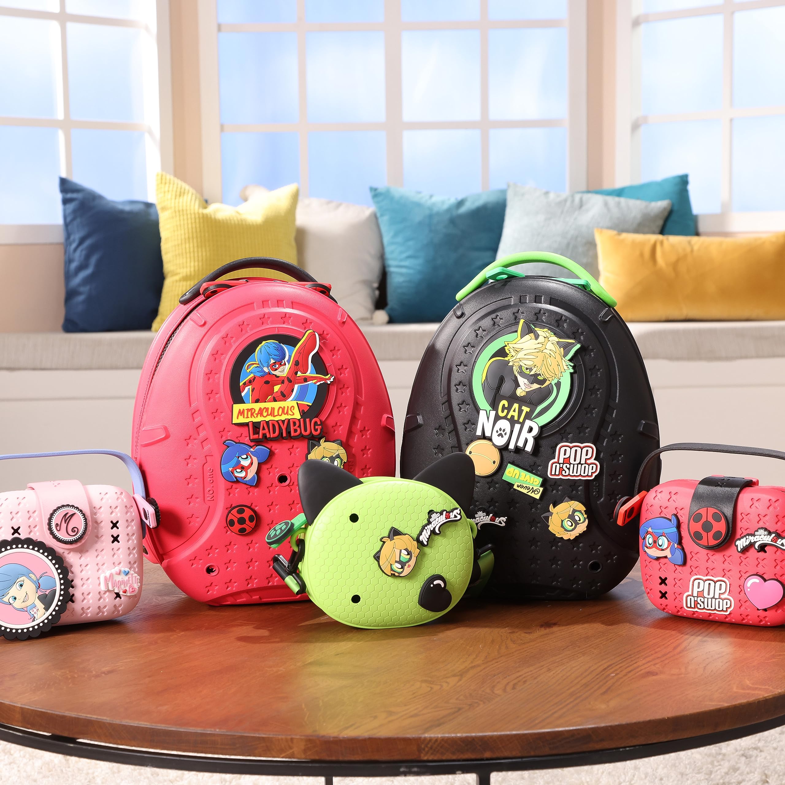 Miraculous Ladybug & Cat Noir 12-Piece Badge Set - Clip-On Pins for Pop n' Swop Purses, Bags & Backpacks (Regular & XXL Size) - Perfect for School, Cosplay & Fan Collections