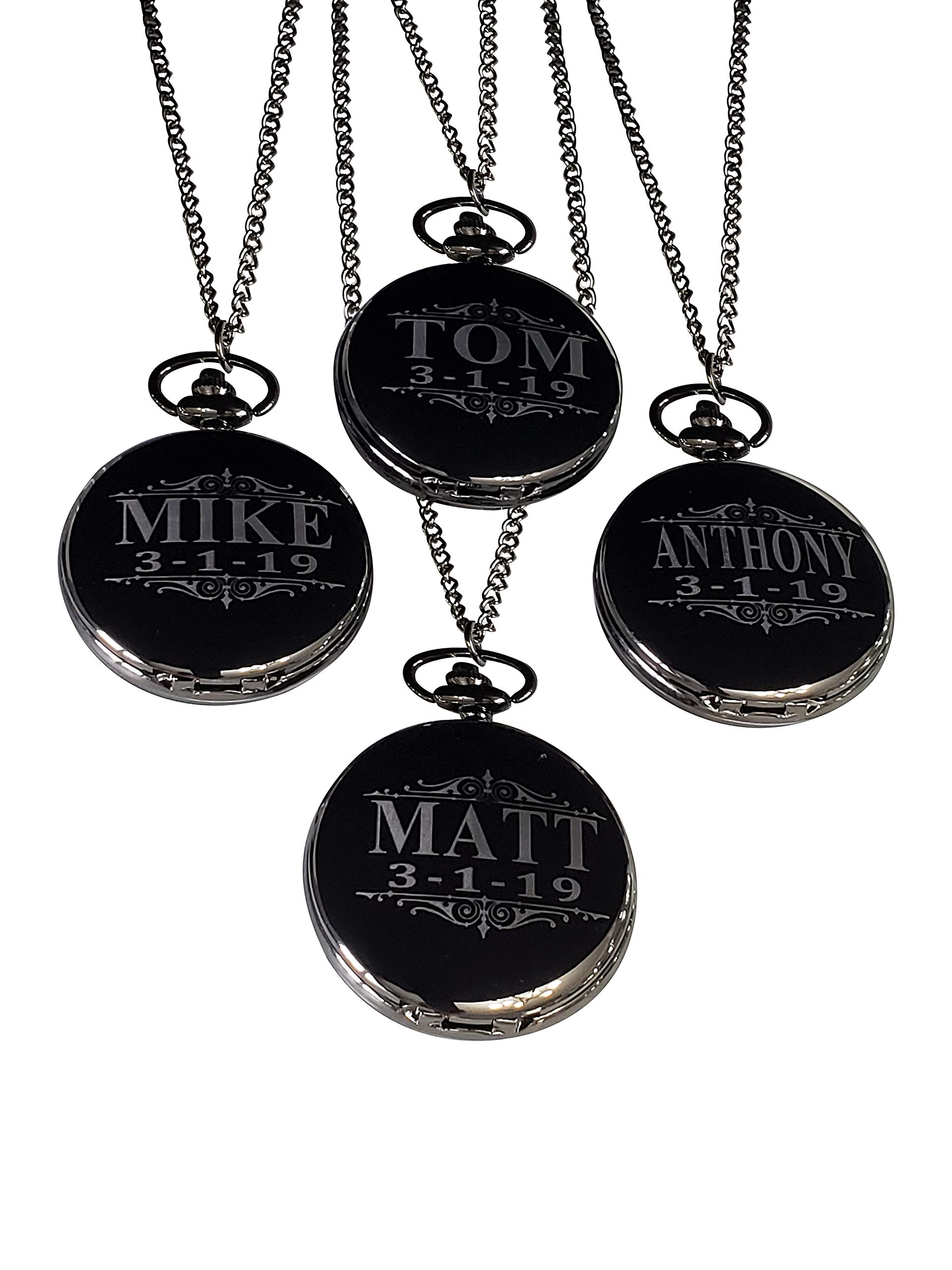 Personalized Engraved Pocket Watch Set for Groomsmen - 5 Unique Gifts with Chain, Gift Box & Free Engraving (4 Colors) - Perfect for Weddings, Anniversaries & Special Occasions