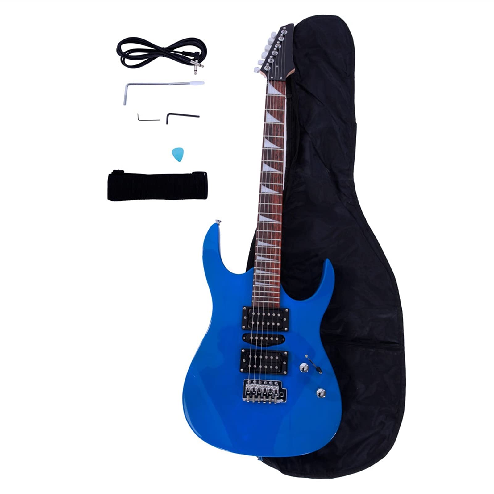 BQYQFXX Beginner Electric Guitar with HSH Pickup - Full Starter Kit Includes Gig Bag, Strap, Paddle, Rocker, Cable & Wrench Tool (Blue) - Perfect for Home Practice, Studio Recording & Live Performances