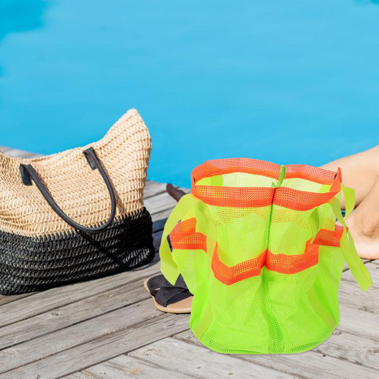 PAMINGONO Large Waterproof Beach Bag with Mesh Pockets - Lightweight Backpack for Beach, Pool, Camping & Travel - Perfect for Towels, Toys & Toiletries