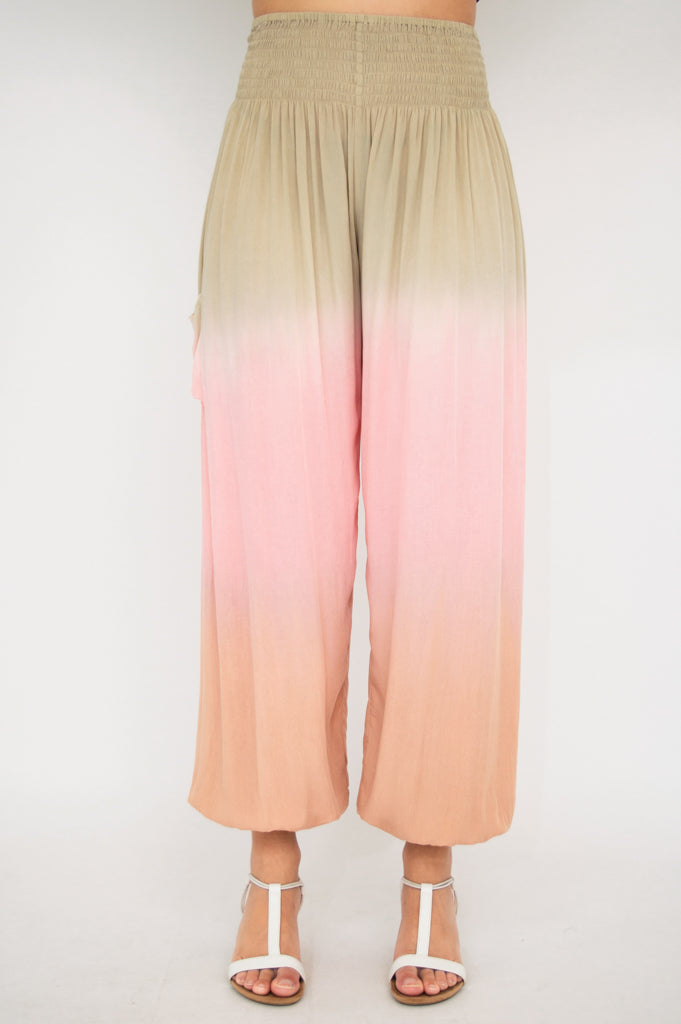 Embra Pants for Women - Soft Tan Dip Dye High Waisted Trousers | Comfortable Stretch Fabric for Work, Travel & Casual Wear