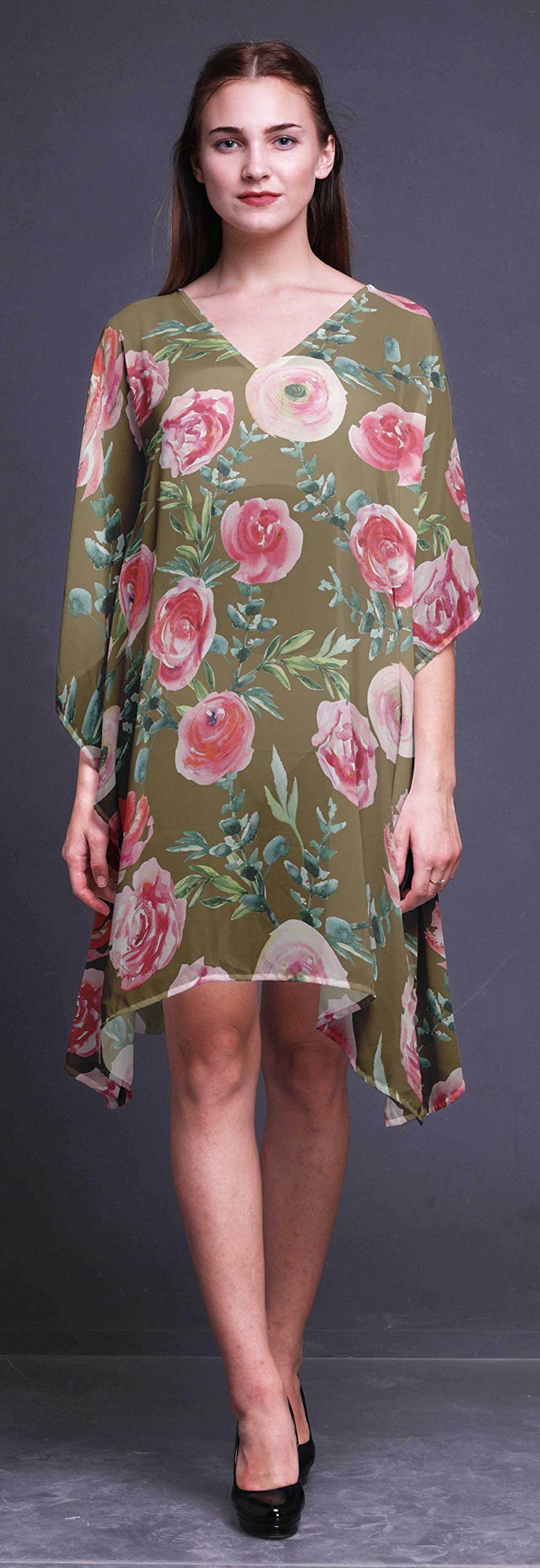 Bimba Women's Short Caftan Midi Dress - Beach Cover Up Swimwear, Summer Boho Kaftan for Poolside, Vacation & Resort Wear