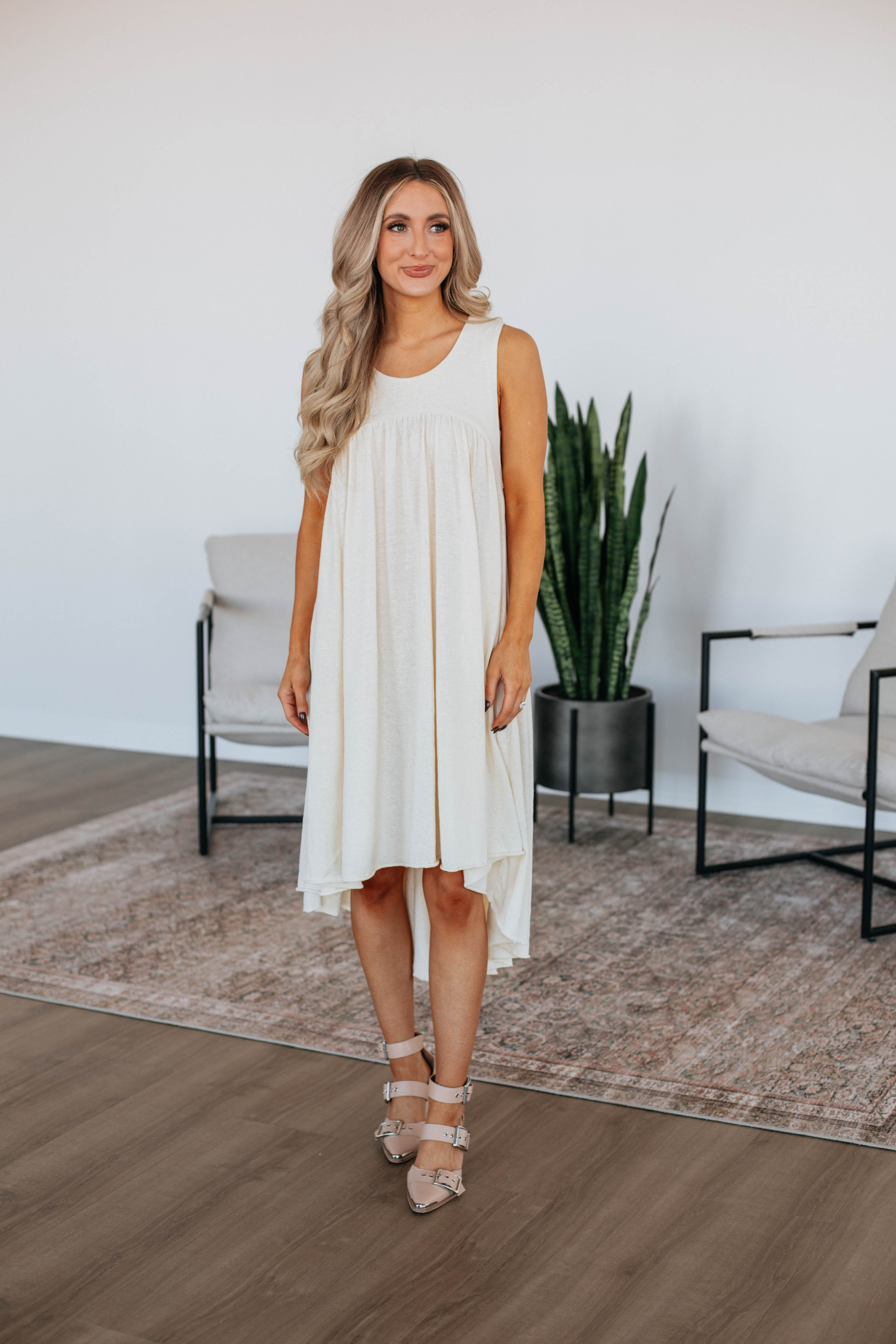 Ariella Midi Dress - Natural Cotton Flowy Summer Dress for Women | Perfect for Beach, Wedding & Casual Outings