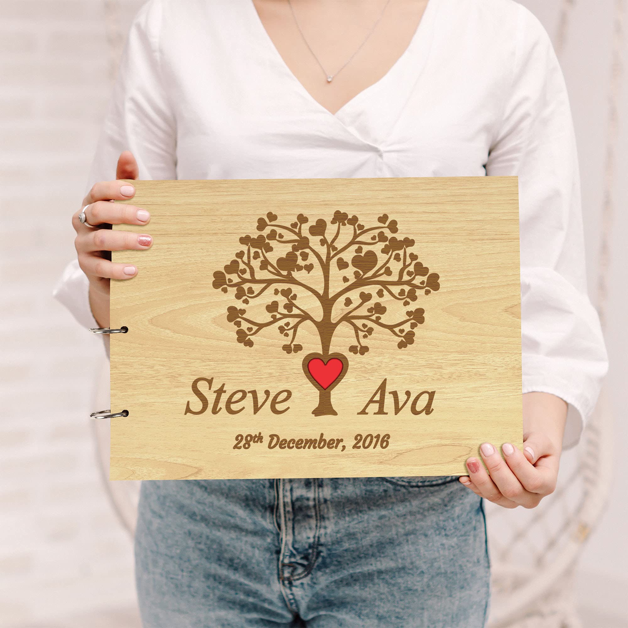 Personalized Laser Engraved Wedding Guest Book - Wooden Cover Sign-in Registry for Bridal Shower, Anniversary & Reception - Unique Keepsake Gift for Couples