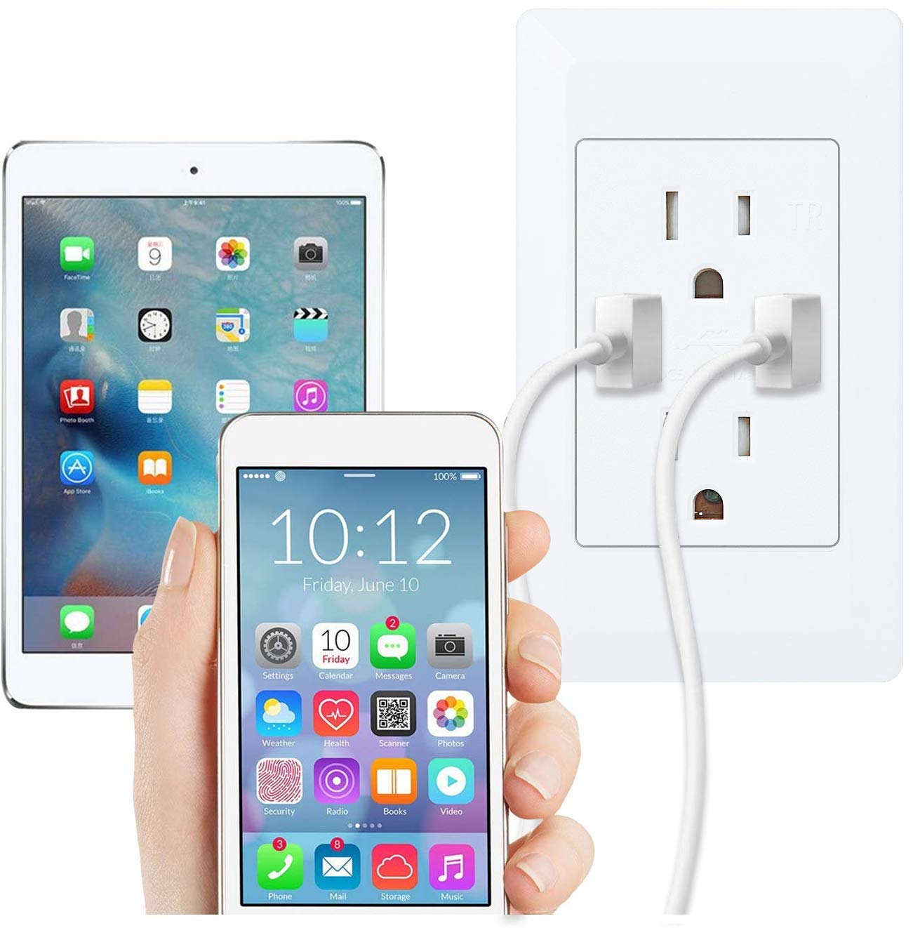 GREENCYCLE 10-Pack USB Outlet Receptacle - 4.2A Fast Charging Dual USB Ports & 15A Tamper-Resistant Electrical Wall Outlet with Screwless Wall Plates - Perfect for Home, Office, Kitchen, and Bedroom Charging Stations
