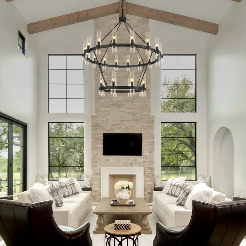 48 Inch Wagon Wheel Chandelier - Rustic Farmhouse Lighting Fixture for Dining Room, Living Room & Bedroom - Perfect for Western, Country & Ranch Style Decor