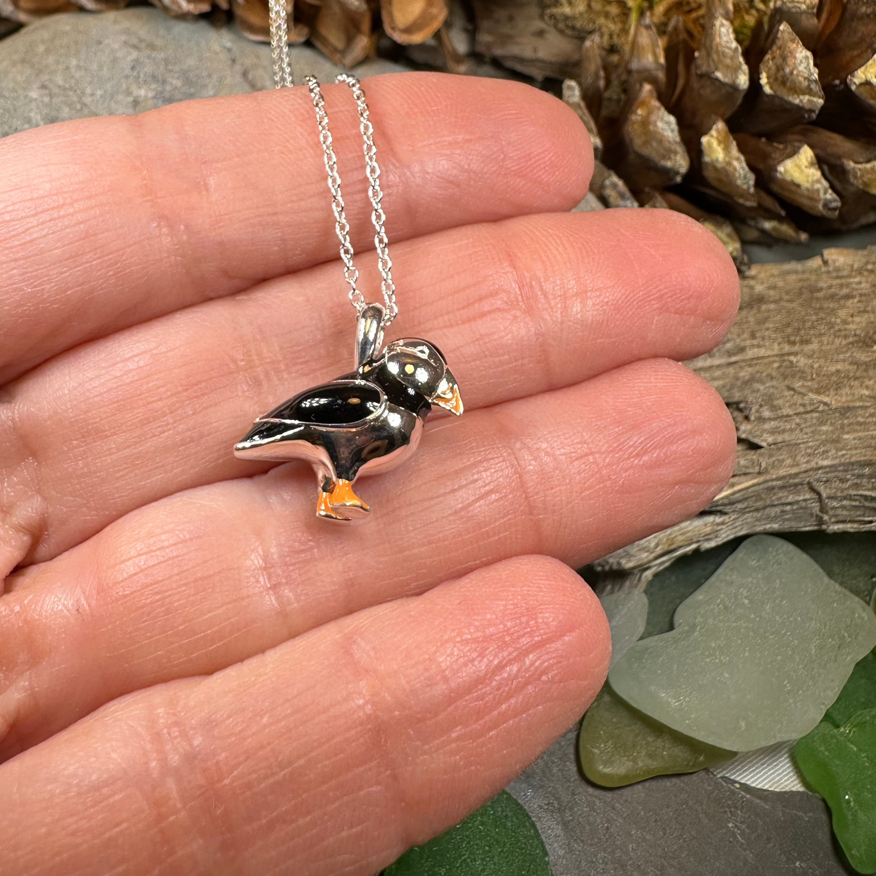 Handmade Enamel Puffin Pendant Necklace - Cute Bird Jewelry Gift for Women - Perfect for Casual Wear, Date Nights & Nature Lovers