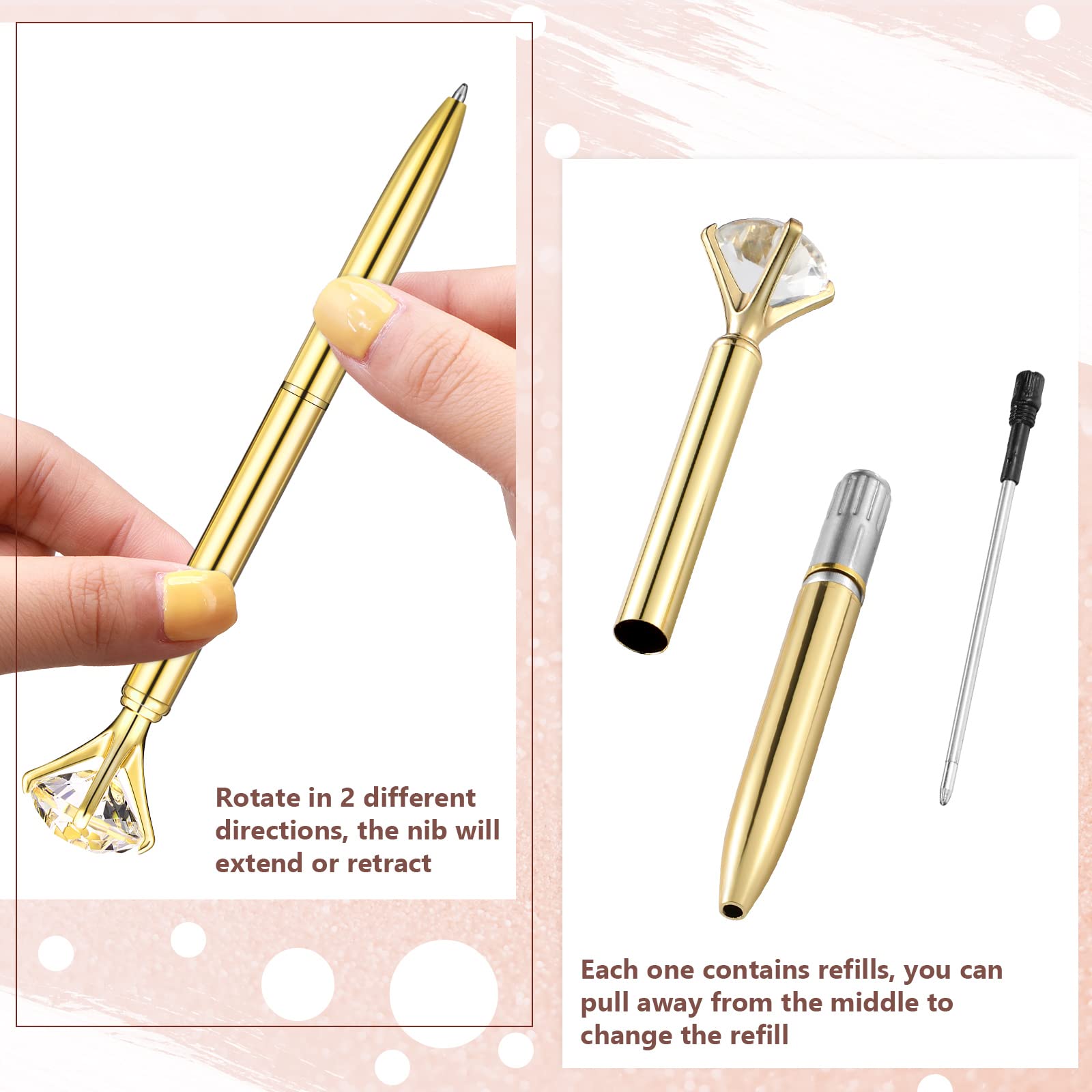 50 Pcs Bulk Diamond Pens with Crystal Tips - Elegant Metal Bling Ballpoint Pens with Black Ink for Bridal Showers, Weddings, Parties, Office & School Use (Gold) - Perfect as Bridal Shower Gifts, Wedding Favors, and Elegant Writing Instruments for Special Occasions