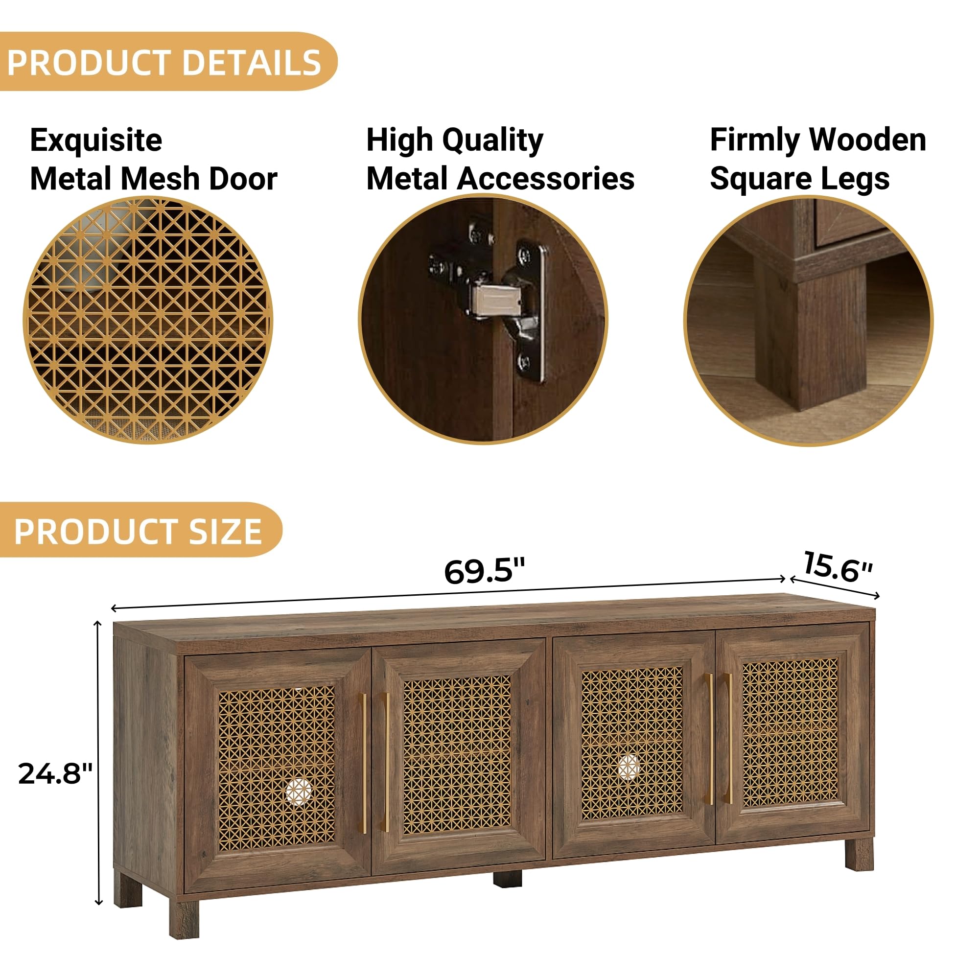 Mid Century Modern TV Stand with Storage Cabinet - 75