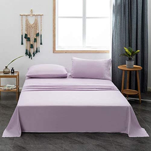 Premium 100% Organic Long Staple Cotton California Queen Sheet Set - 4-Piece Lavender Solid Bedding with Deep Pocket (60