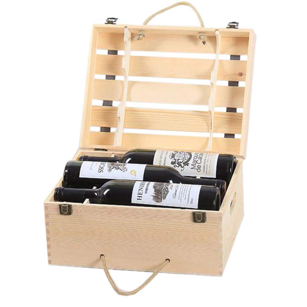 Natural Wooden Wine Box Carrier - 6 Bottle Wine Gift Box with Handle for Travel, Storage & Gifting | Perfect for Wine Enthusiasts, Weddings & Special Occasions