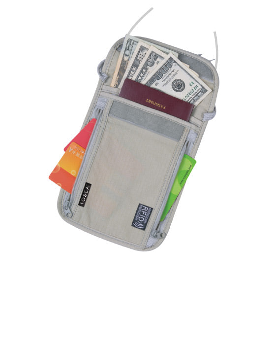 Tosca TCA012 RFID Blocking Neck Pouch - Natural Color Travel Wallet for Passport & Credit Cards - Perfect for Airports, Shopping & Secure Travel