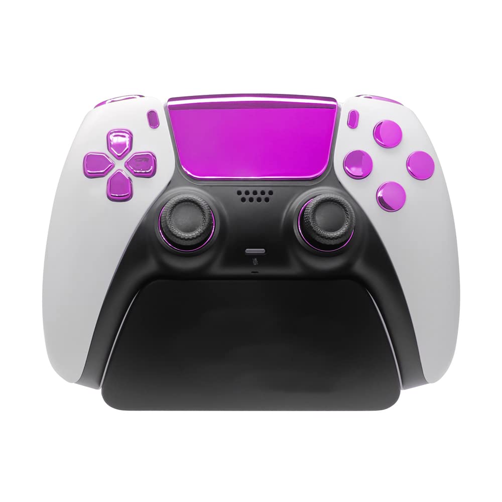 PS5 Controller Accessories Set - Chrome Pink Replacement Buttons, D-Pad, Triggers, Thumbsticks & Shell with Accent Rings for Playstation 5 - Enhance Your Gaming Experience for Competitive Play & Custom Style