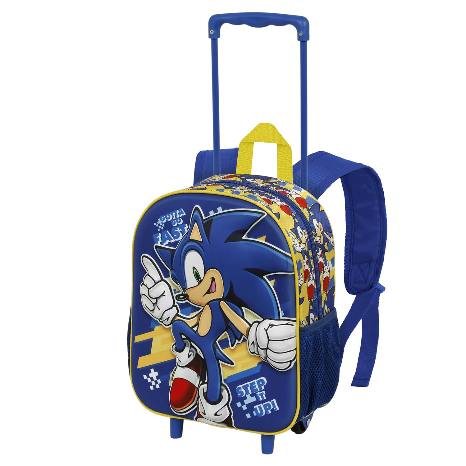 Sega-Sonic 3D Rolling Backpack for Kids - Blue | Lightweight School Bag with Wheels for Boys & Girls | Perfect for Travel, School & Daily Use