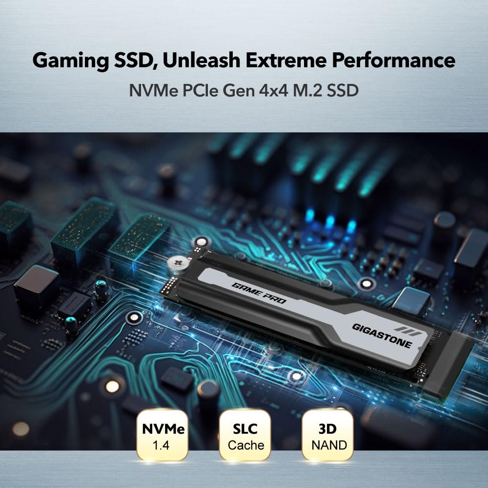 Gigastone 2TB M.2 NVMe PCIe 4.0 SSD with Heatsink - 5000MB/s Read Speed for PS5, Gaming PC, Desktop & Laptop - High Performance Internal Solid State Drive for Fast Game Loading, Video Editing & 3D Creation - Perfect for Gamers, Content Creators & Professionals