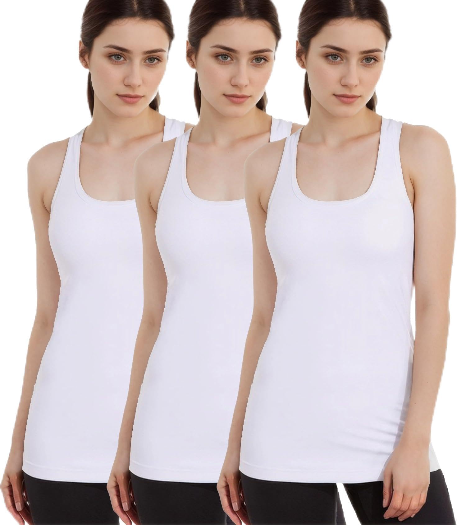 Women's Racerback Tank Tops - 3 Pack Cotton Long Camisole Workout Shirts for Gym, Yoga & Layering | Breathable Comfort for Active Lifestyles