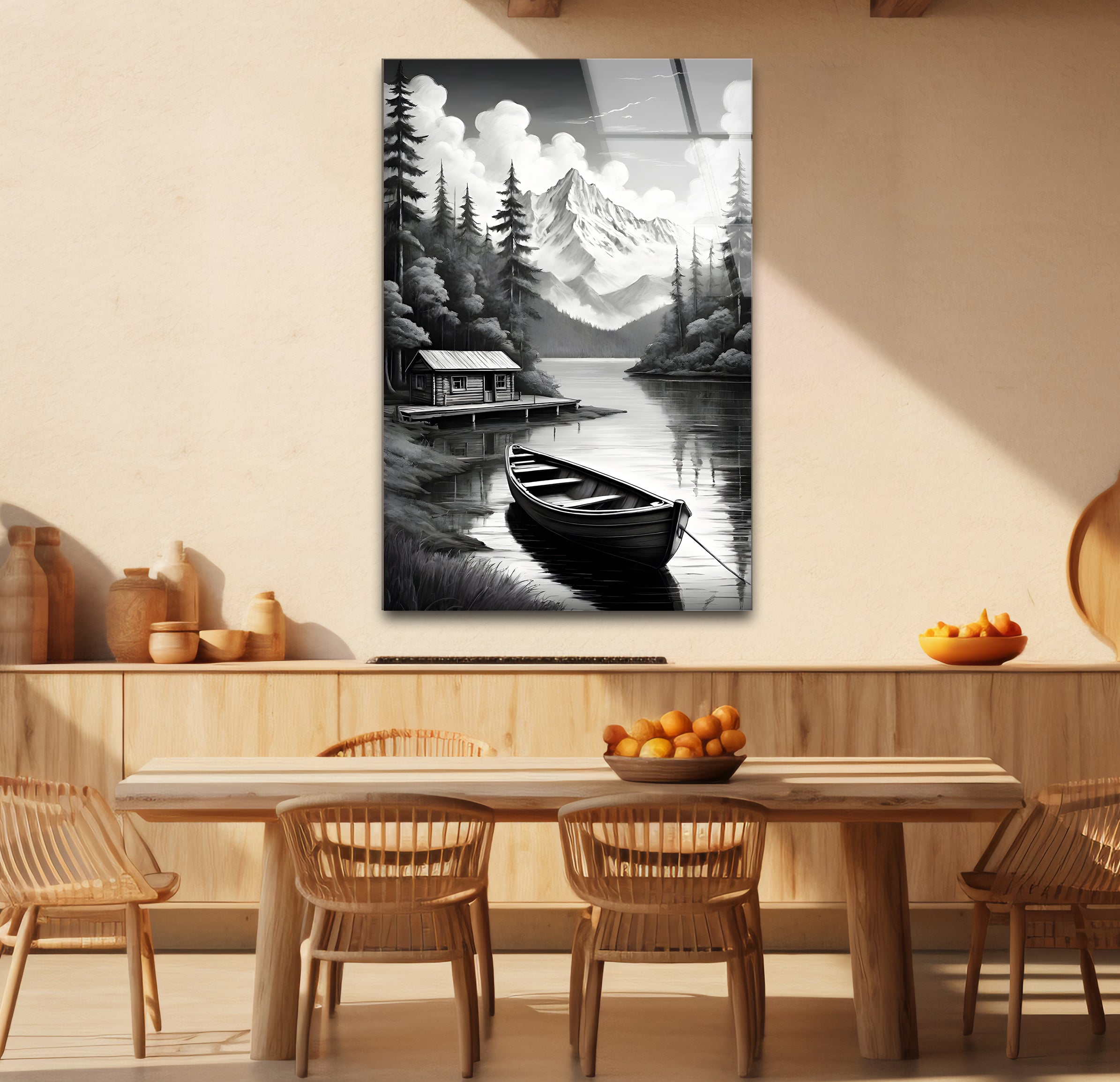 Stunning Black & White Nature Landscape Glass Wall Art - Elegant Home & Office Decor for Living Room, Bedroom, or Office Space