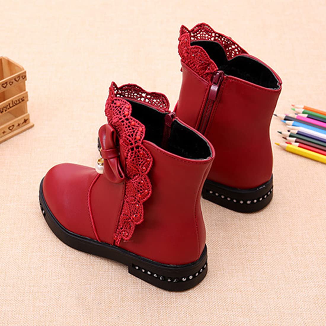YIBLBOX Girls' Winter Boots - Warm Leather Short Boots with Plush Lining for Toddler, Little Kid & Big Kid - Perfect for Snow Play, School & Outdoor Activities