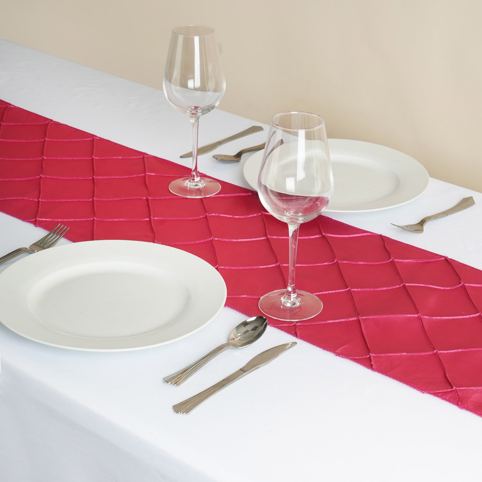 10 Pack Fuchsia Pintuck Taffeta Table Runners 12x108 Inches - Elegant Wedding Party Catering Decor, Home Dining Decorations for Banquet, Buffet & Special Events