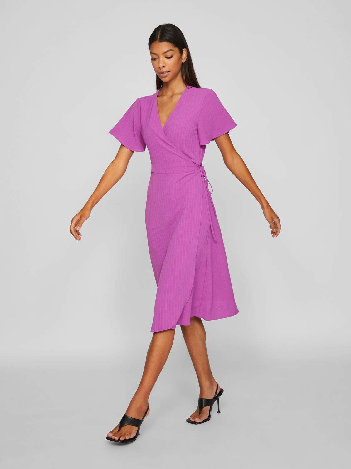 Lovie Wrap Midi Dress - Floral Print Summer Dress for Women | Cattleya Orchid Design | Perfect for Beach, Vacation & Date Night Outfits