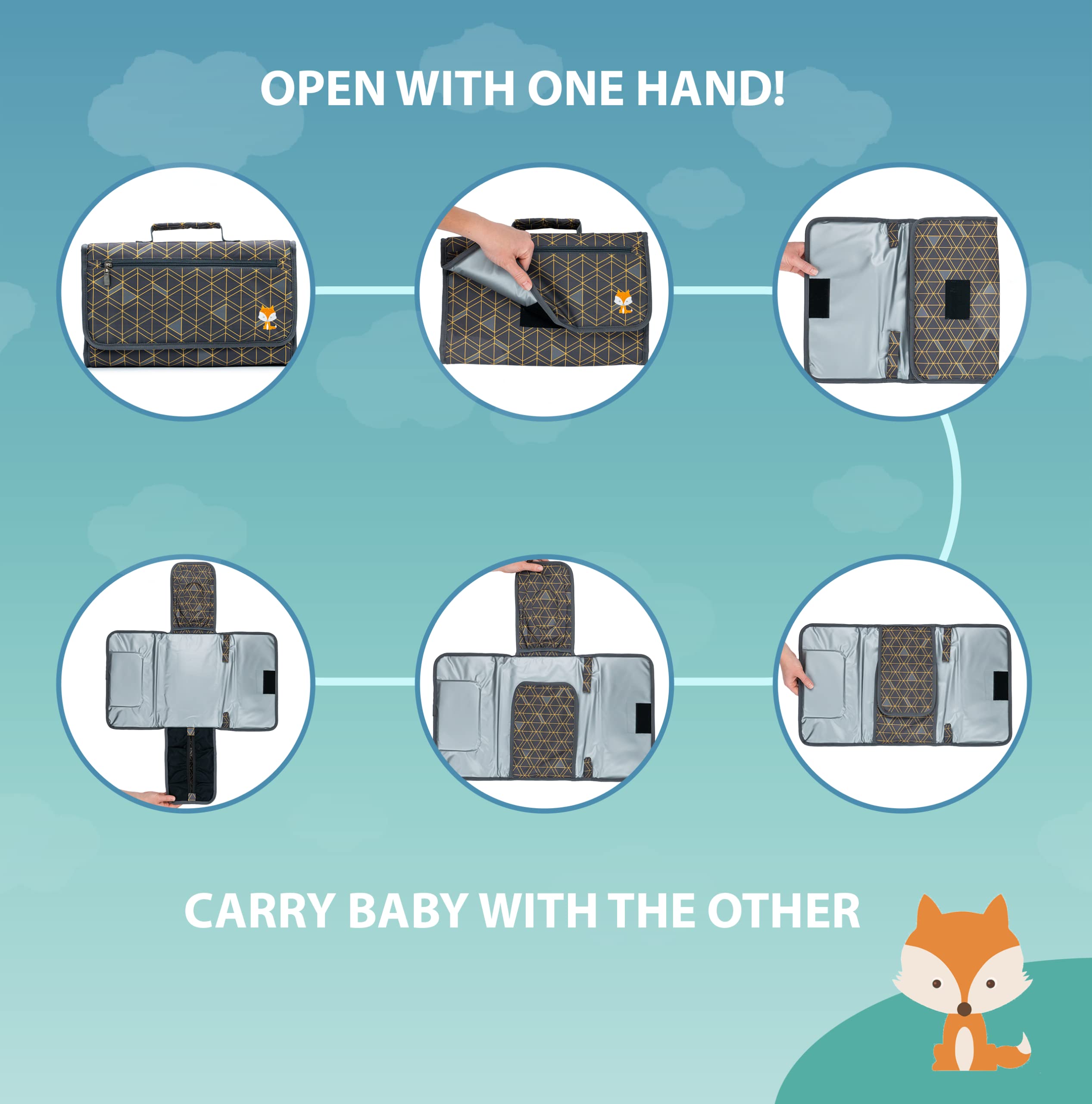 Lil Fox Portable Baby Changing Pad - Waterproof Diaper Changing Mat for Travel, Nursery & On-the-Go | Newborn Essentials & Baby Shower Gifts | Fits Diaper Bags & Changing Tables | Unisex Infant Care Accessory