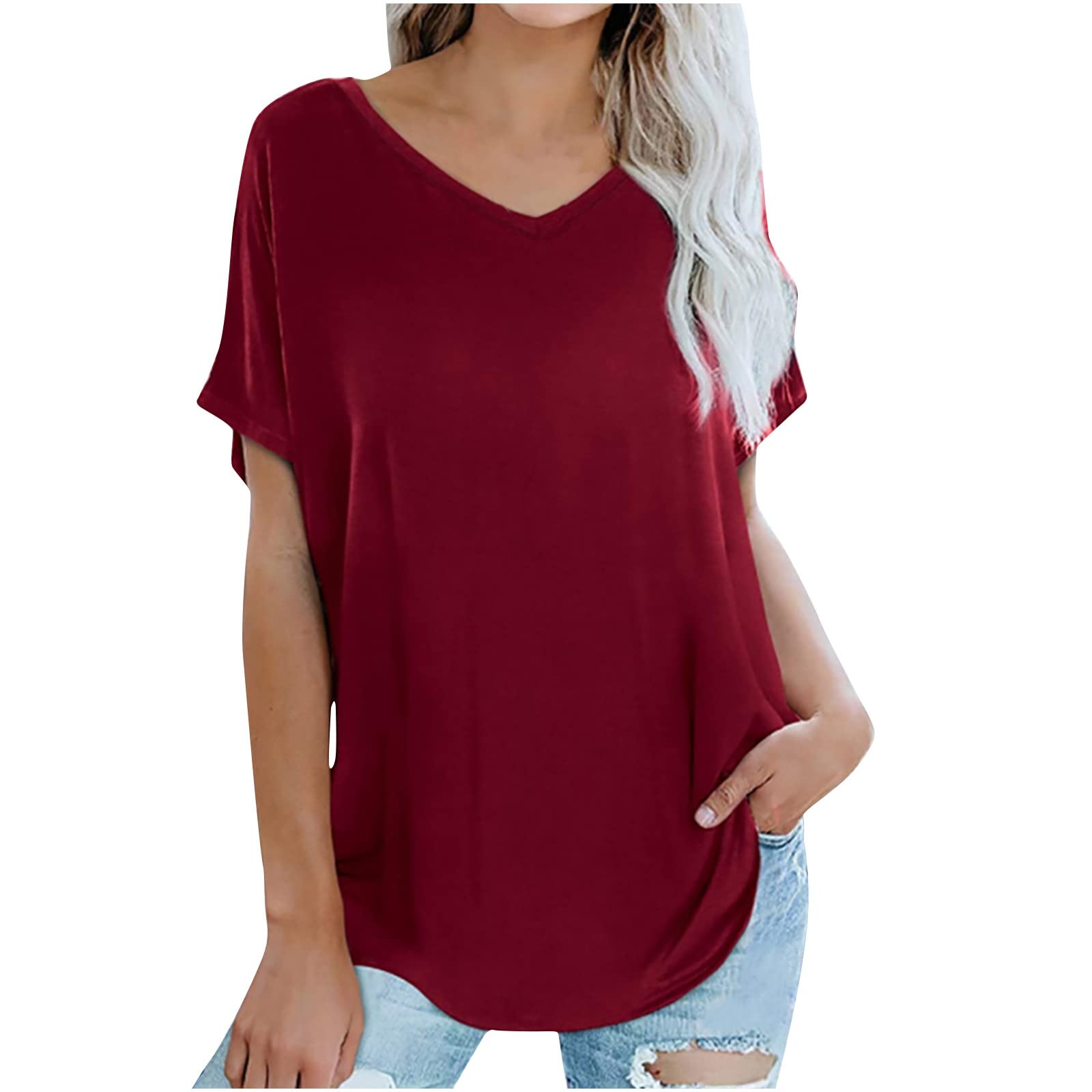 Women's Short Sleeve V-Neck T-Shirts - Soft Cotton Summer Tops for Casual Wear, Loose Fit Comfortable Tees, Perfect for Beach Outings, Picnics and Everyday Fashion