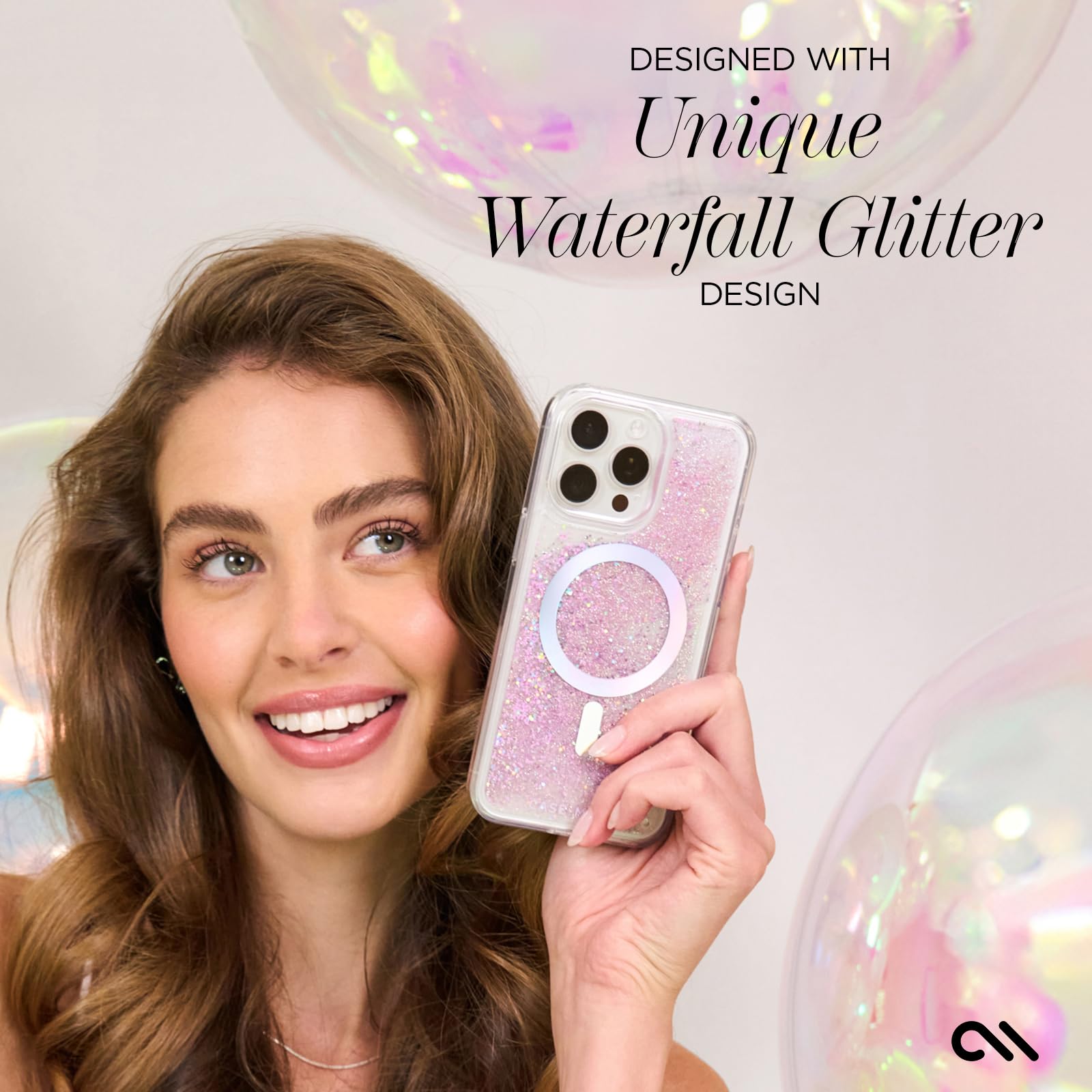Case-Mate iPhone 16 Pro Max Case with MagSafe - Iridescent Liquid Glitter Phone Cover | 12ft Drop Protection | Magnetic Shockproof Case for iPhone 16 Pro Max | Soap Bubble Waterfall Design | Perfect for Everyday Use, Travel & Outdoor Activities