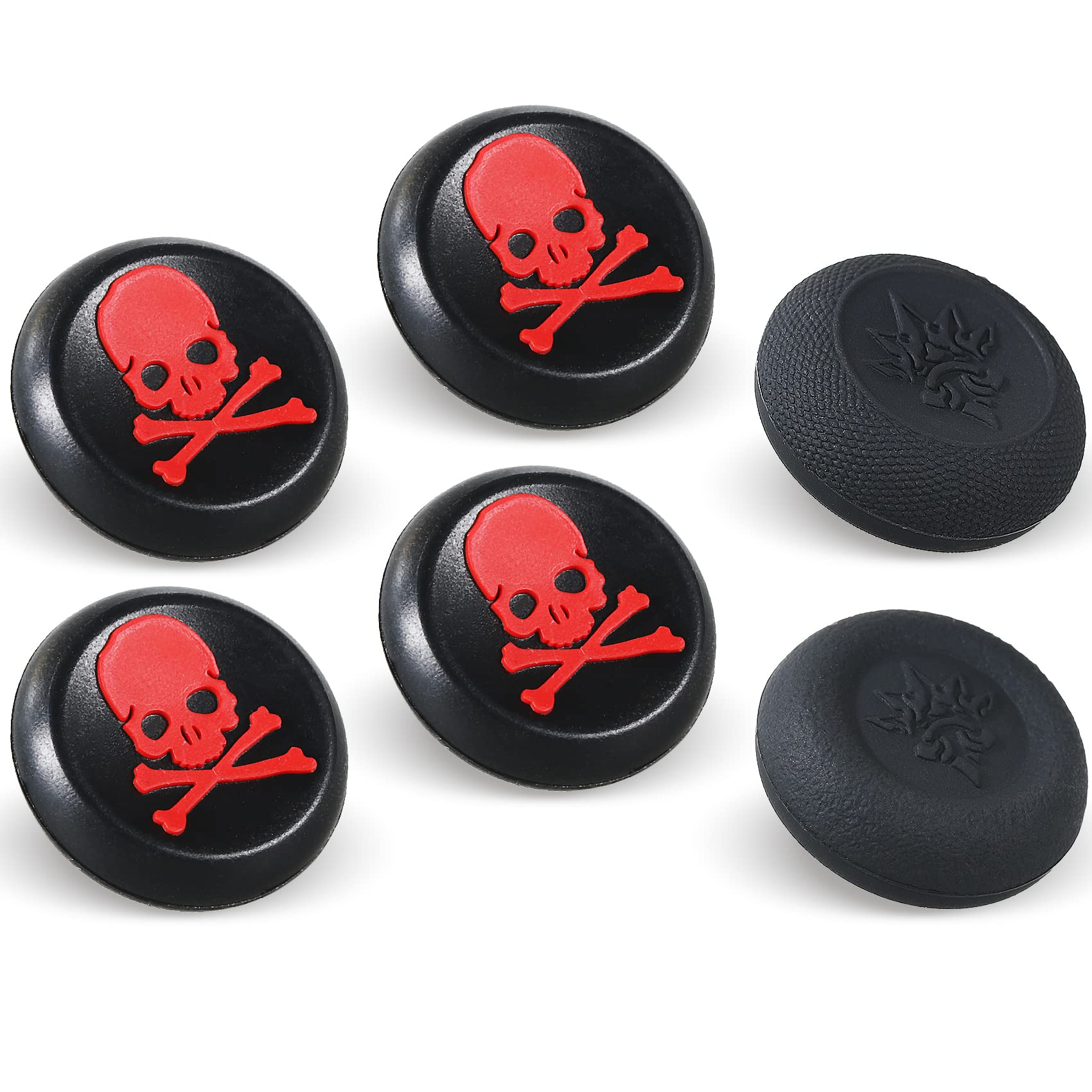 9CDeer Performance Joystick Analog Stick Thumb Grips - 6-Pack for PS5, PS4, Xbox Series X/S, Xbox One & Switch Pro Controller (Skull Black & Red) - Enhance Gaming Precision & Comfort for FPS, Racing & Action Games