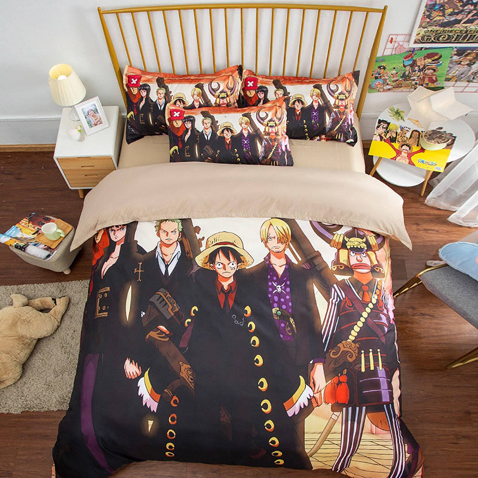 NC ONE Piece Anime Bedding Set 3-Piece Comforter Cover - Cartoon Duvet Cover with 1 Quilt & 2 Pillowcases for Kids, Teens, Boys & Girls | Perfect for Anime Fans' Bedroom Decor & Sleepovers