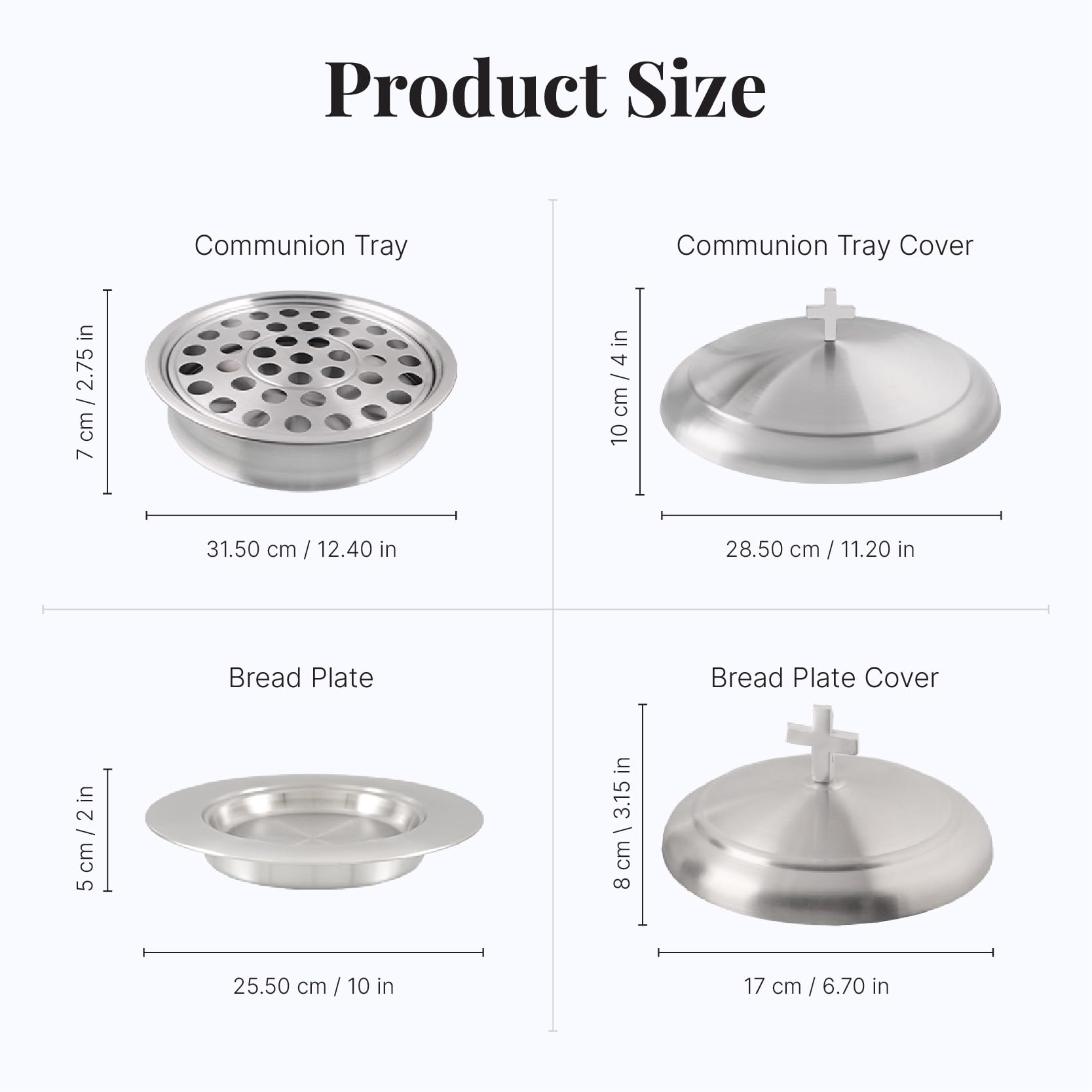 Stainless Steel Communion Ware Set - 3 Holy Wine Serving Trays with Lids & 2 Stacking Bread Plates with Lids - Matte Finish for Church Services, Religious Ceremonies, and Home Worship