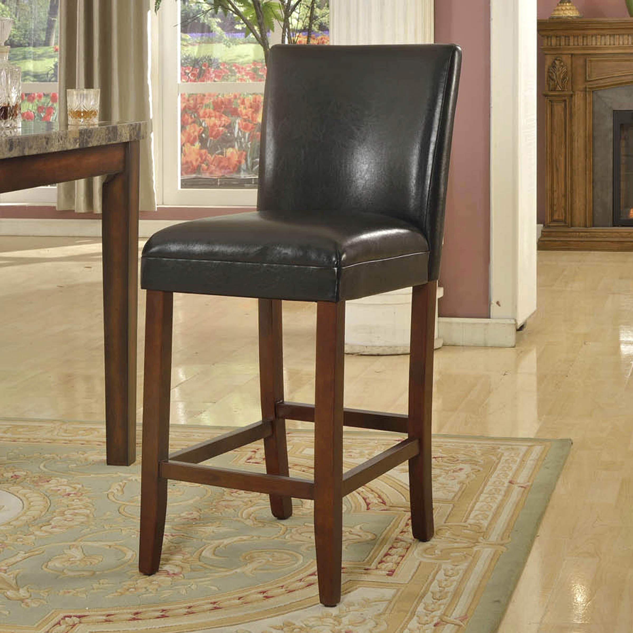 Homepop Classic Counter Height Bar Stools 24 Inch - Faux Leather Upholstered Bar Stools for Kitchen Island, Breakfast Nook & Home Decor - Single Pack (Black)