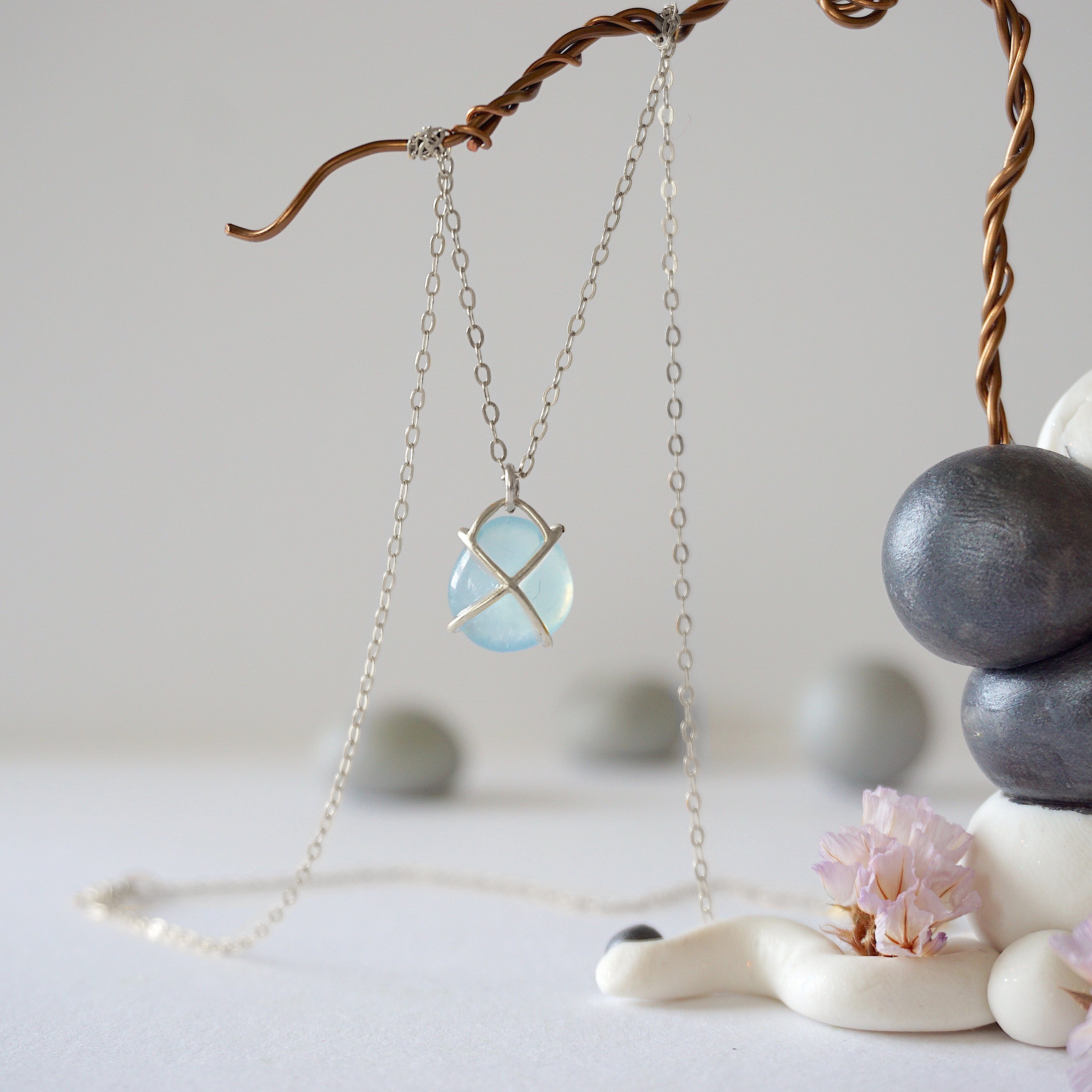 Aquamarine Necklace for Women - Sterling Silver Huggie Charm Necklace with Elegant Pendant - Perfect for Gifts, Weddings & Everyday Wear