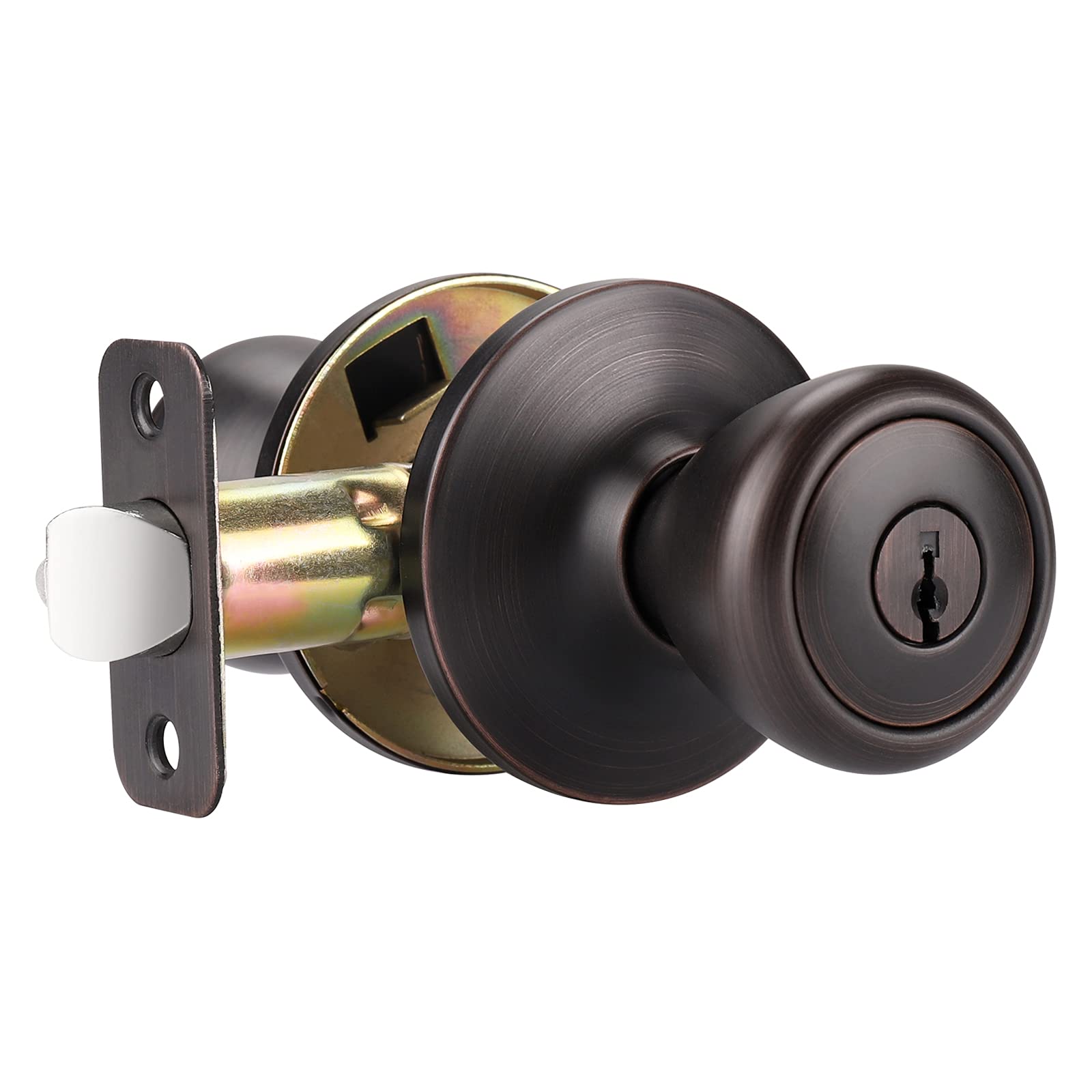 GOBEKOR Oil Rubbed Bronze Keyed Entry Door Knob with Lock & Key - 1 Pack Exterior Tulip Door Knob for Home Security & Privacy (Perfect for Front Doors, Bedrooms & Office Spaces)