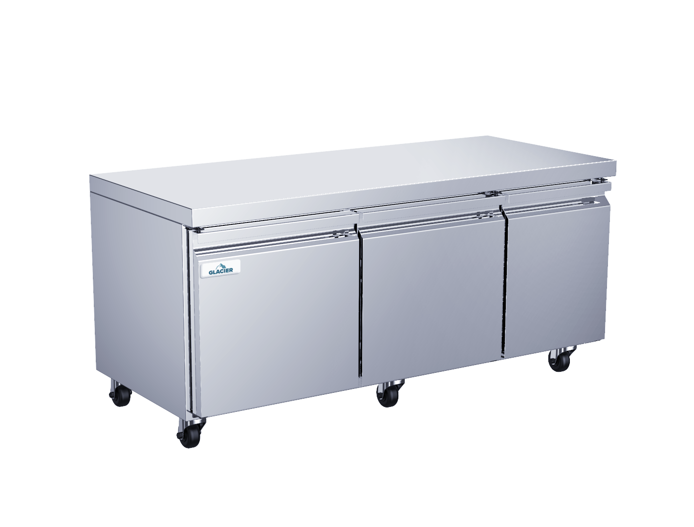 Glacier GUR 72 72 Inch Undercounter Refrigerator with 3 Solid Doors - Compact Commercial Fridge for Restaurants, Bars, and Home Kitchens