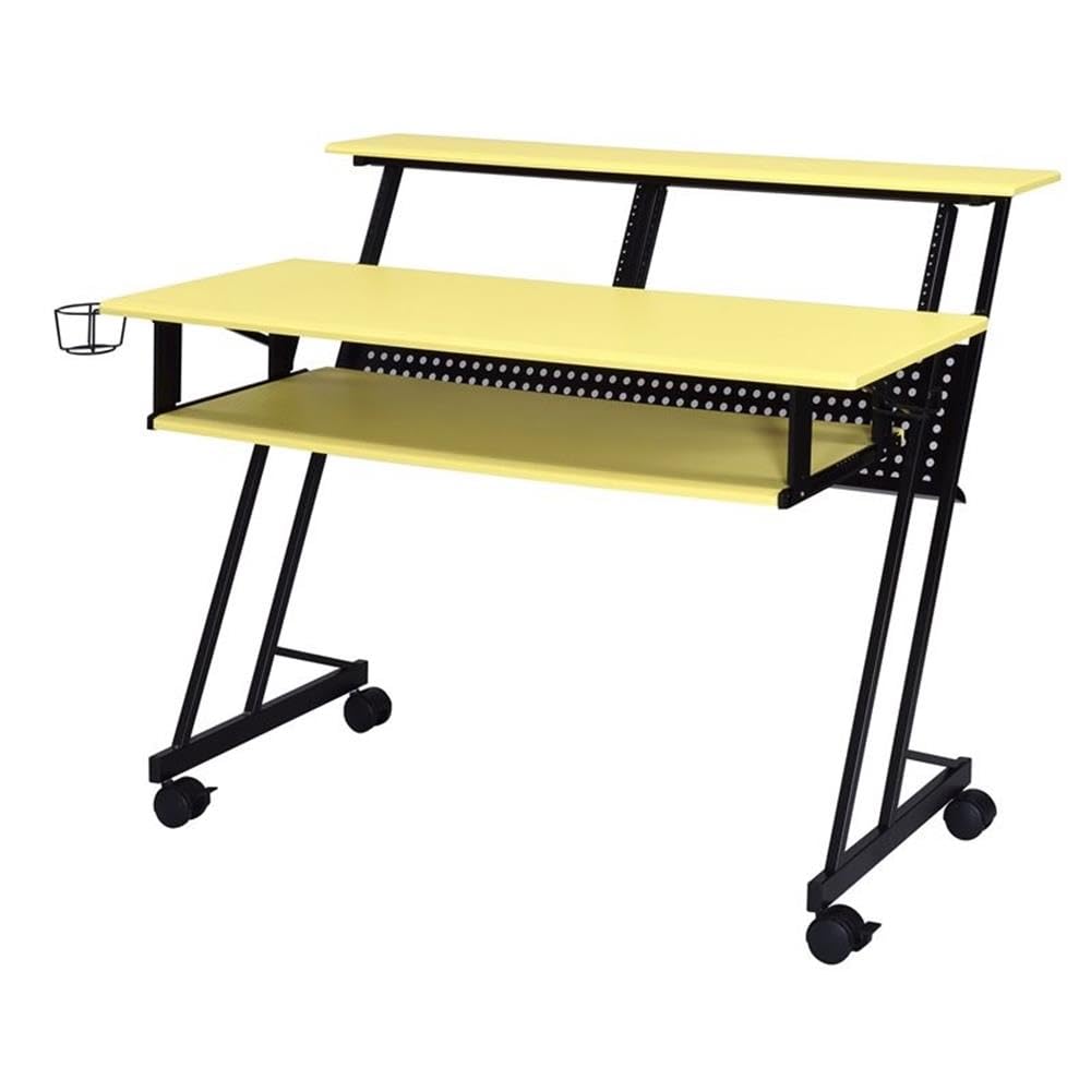 BOWERY HILL Professional Music Recording Studio Desk - Yellow & Black Audio Workstation for Home & Professional Studios | Perfect for Music Production, Mixing & Podcasting