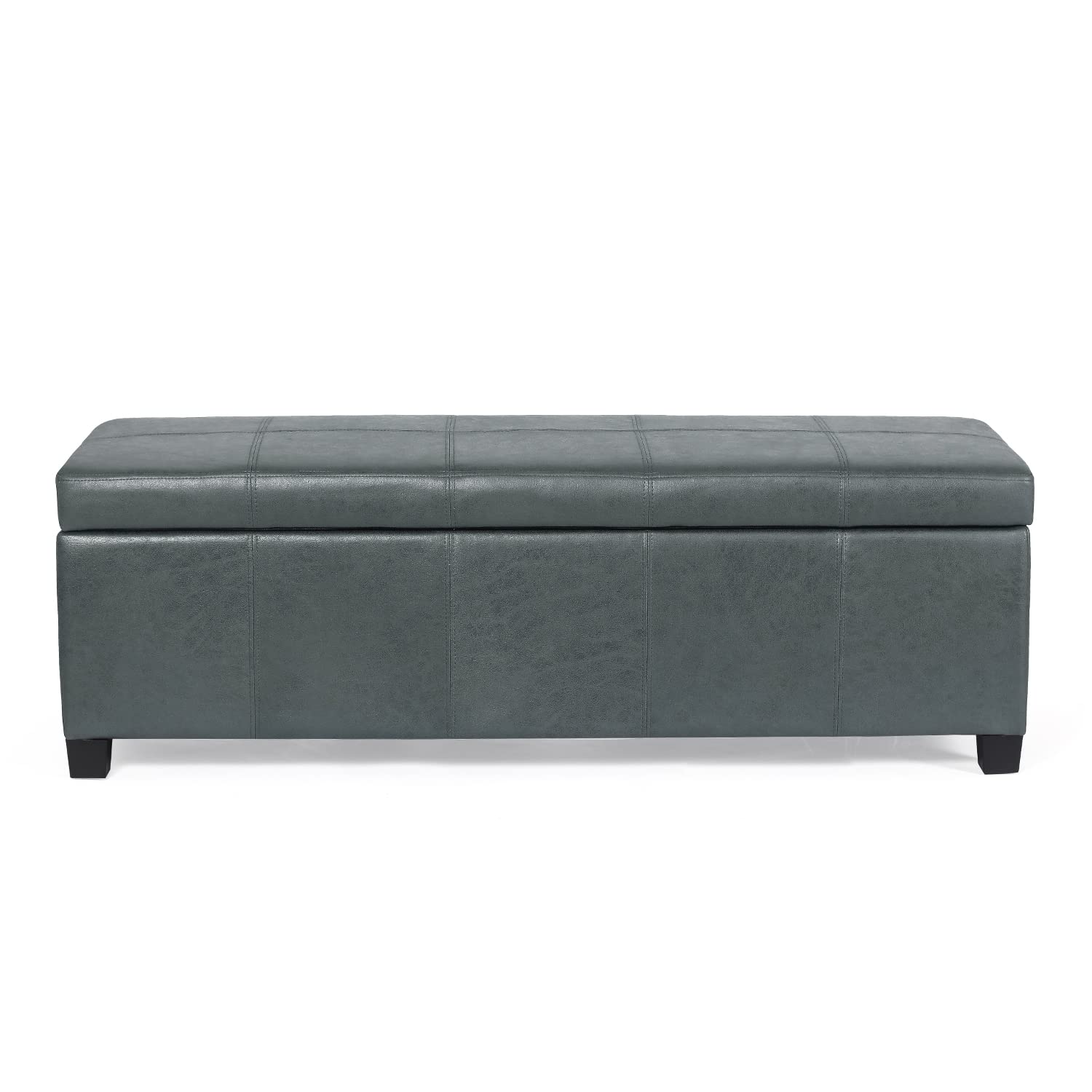 Adeco 47 Inch Large Storage Ottoman Bench with Safety Hinge - Upholstered Foot Rest, Bedroom Bench, Living Room Storage Seat (Gray) | Perfect for Entryway Organization, Bedside Storage & Living Room Decor