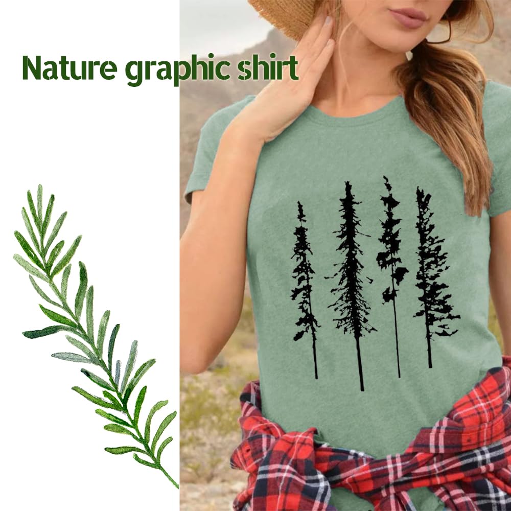Funny Graphic Women's Skinny Pine Tree T-Shirt - Summer Hiking & Camping Tee - Nature Inspired Casual Comfortable Athletic Top for Outdoor Adventures & Everyday Wear