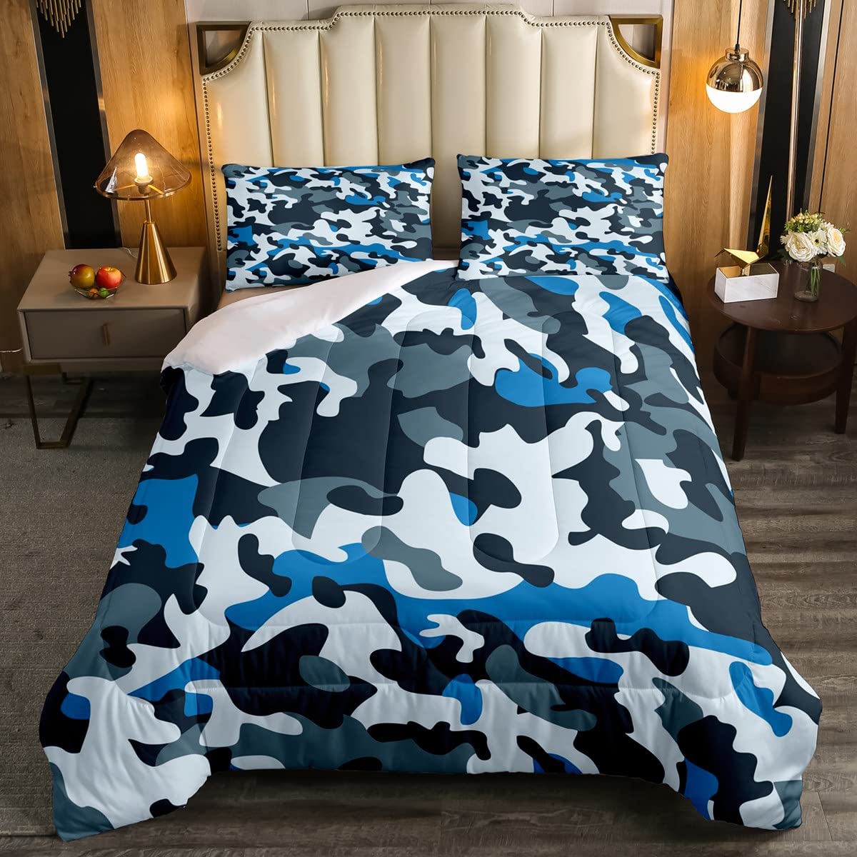 Kids Army Camo Comforter Set - Breathable Blue Camouflage Bedding for Boys & Teens, Full Size Geometric Duvet Cover with Farmhouse Style - Perfect for Bedroom Decor, Camping Themed Rooms & Military Enthusiasts