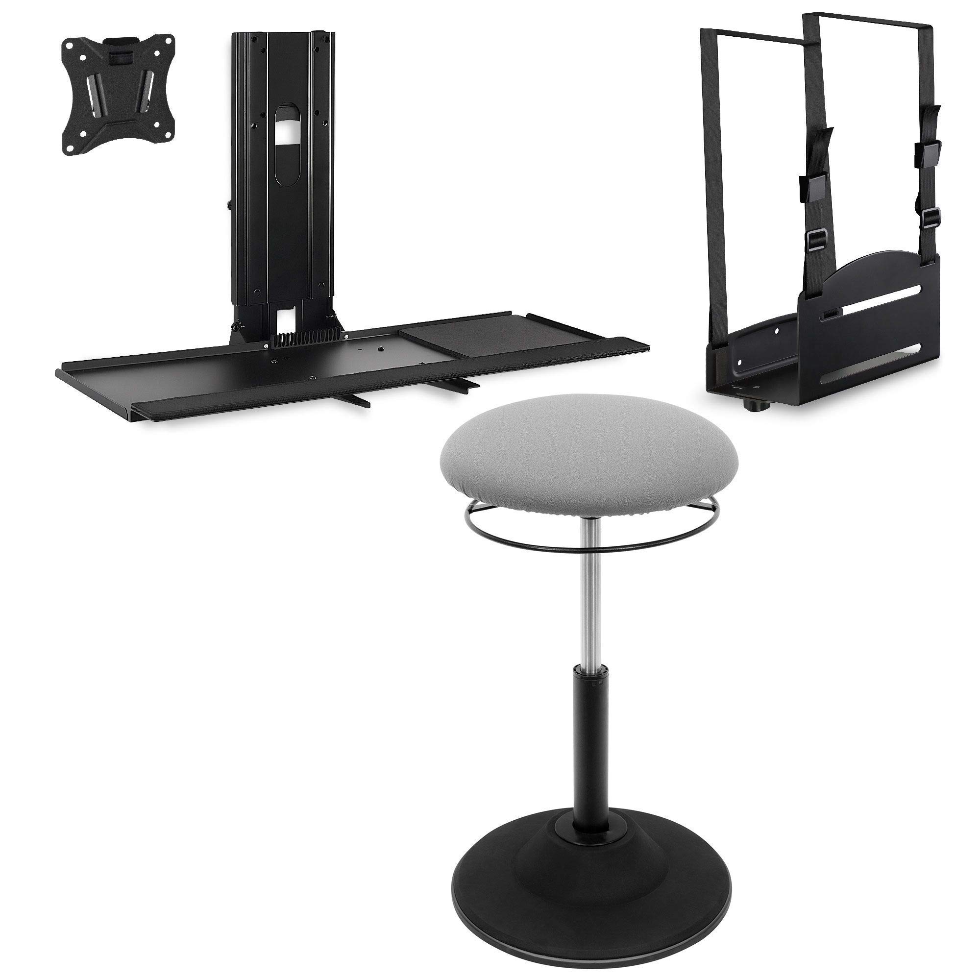 Mount-It! Adjustable Monitor & Keyboard Wall Mount with CPU Holder - VESA Compatible Standing Desk Accessory | Home Office & Gaming Setup | Ergonomic Height Adjustable Workstation Solution