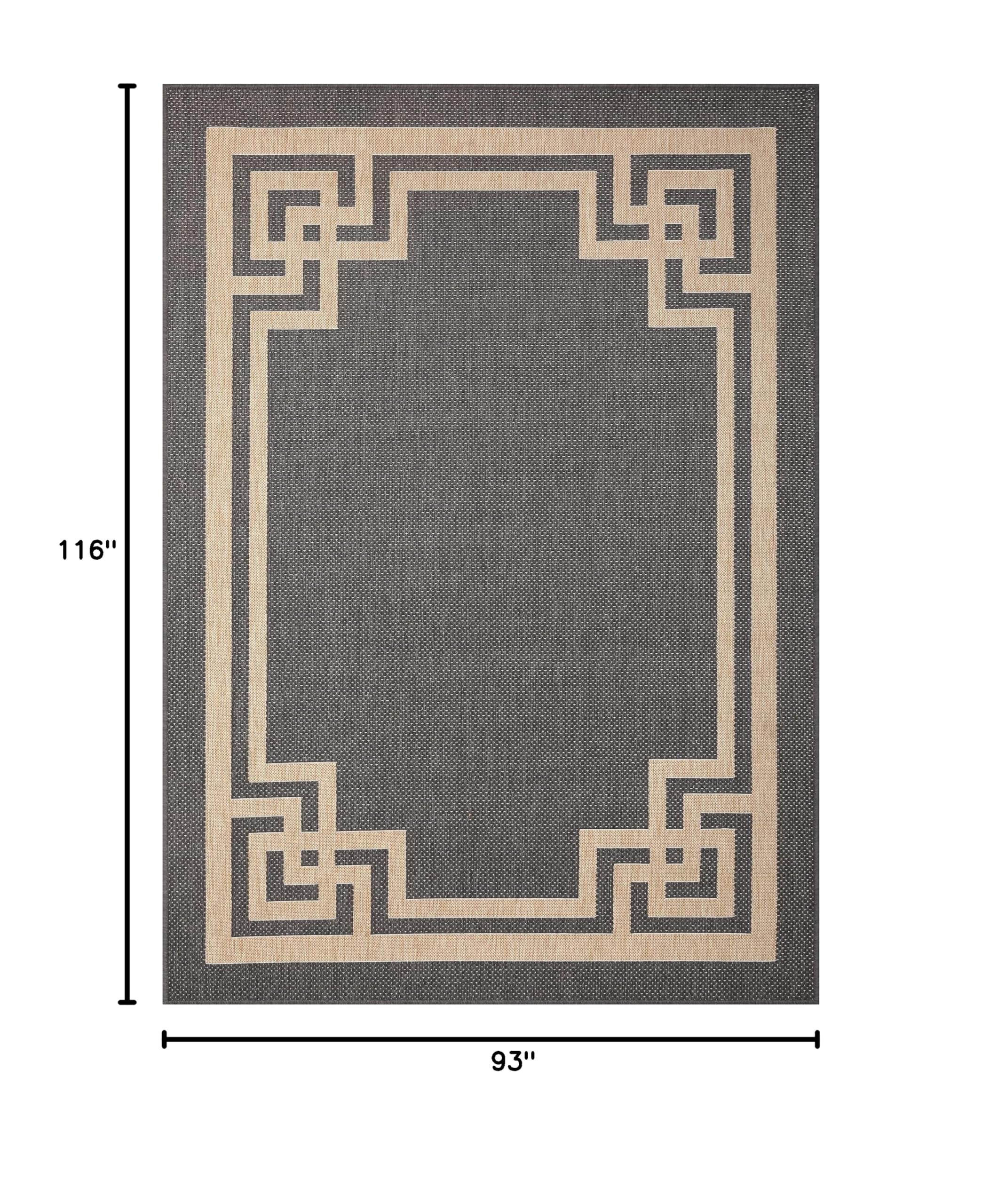Modern Bordered Indoor/Outdoor Area Rug - Weather-Resistant 8x10 Gray Carpet for Porch, Deck, Balcony, Backyard & Patio - Perfect for Outdoor Entertaining & High-Traffic Areas