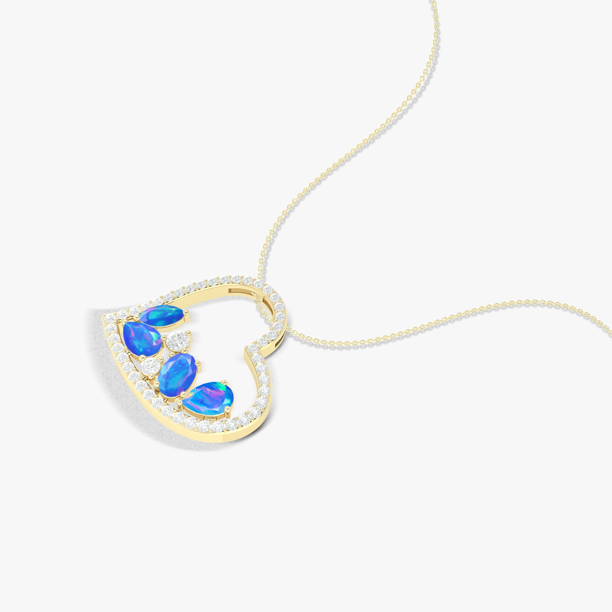 Natural Blue Opal 4 Stone Heart Pendant Necklace for Women - Elegant 925 Sterling Silver Chain Jewelry Gift for Valentine's Day, Anniversary & Special Occasions