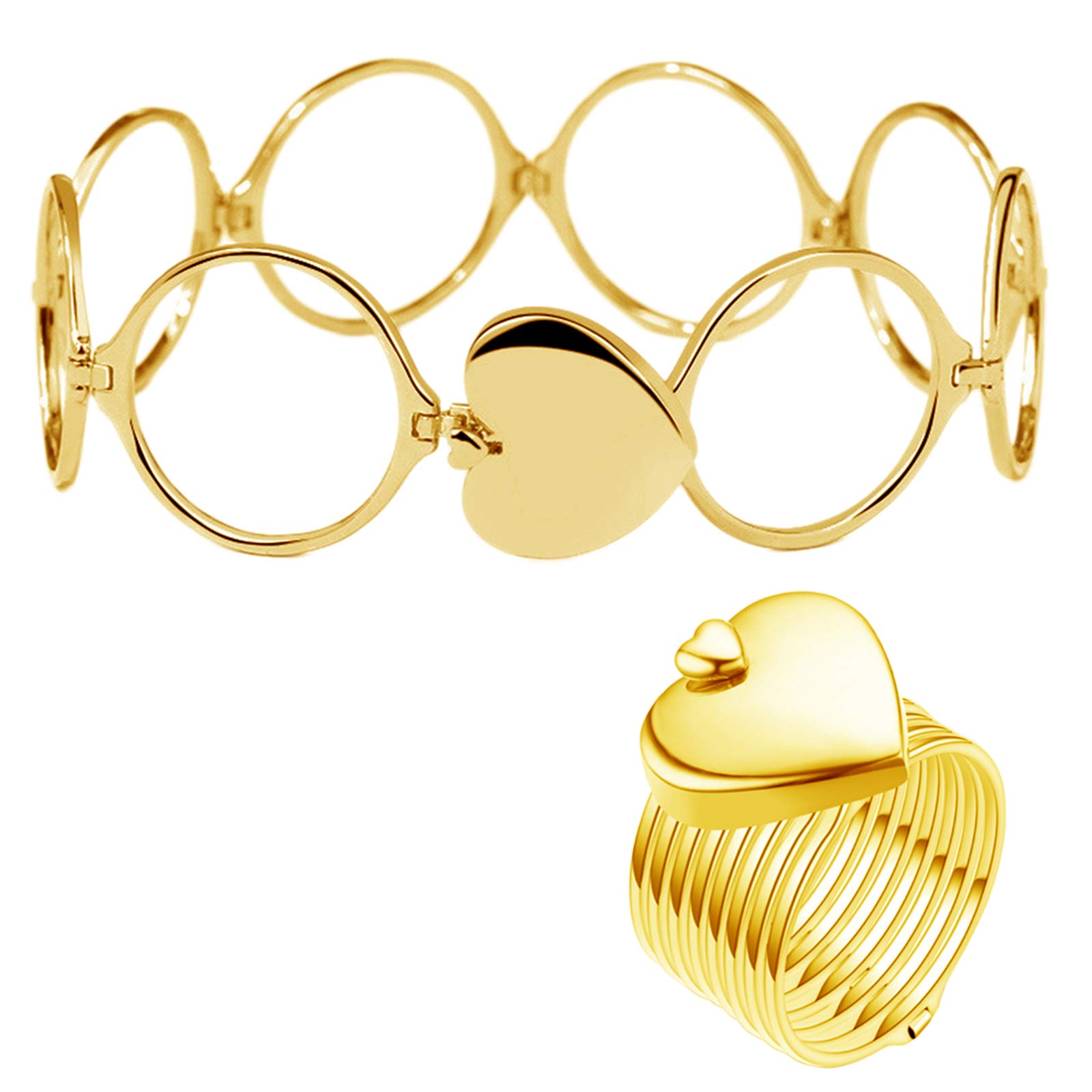 2-in-1 Stainless Steel Folding Ring Bracelet - Retractable Dual Use Heart Lock Love Bracelet Set (2 PCS) | Perfect for Couples, Anniversary Gifts & Romantic Occasions