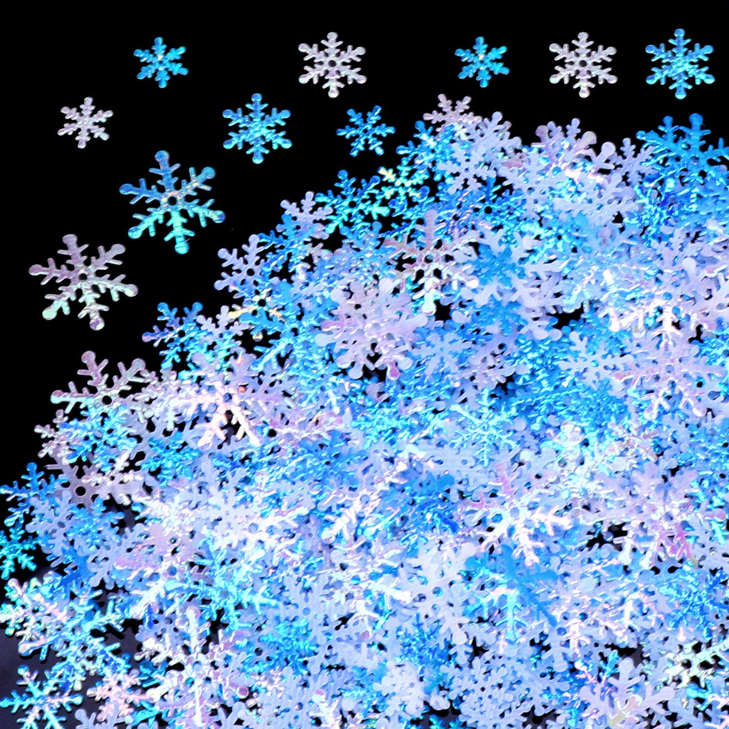 500Pcs White and Blue Snowflake Confetti for Winter Party Decorations - Frozen Themed Wedding, Birthday, Holiday Table Decor - Perfect for Christmas, New Year, Baby Shower & Seasonal Celebrations
