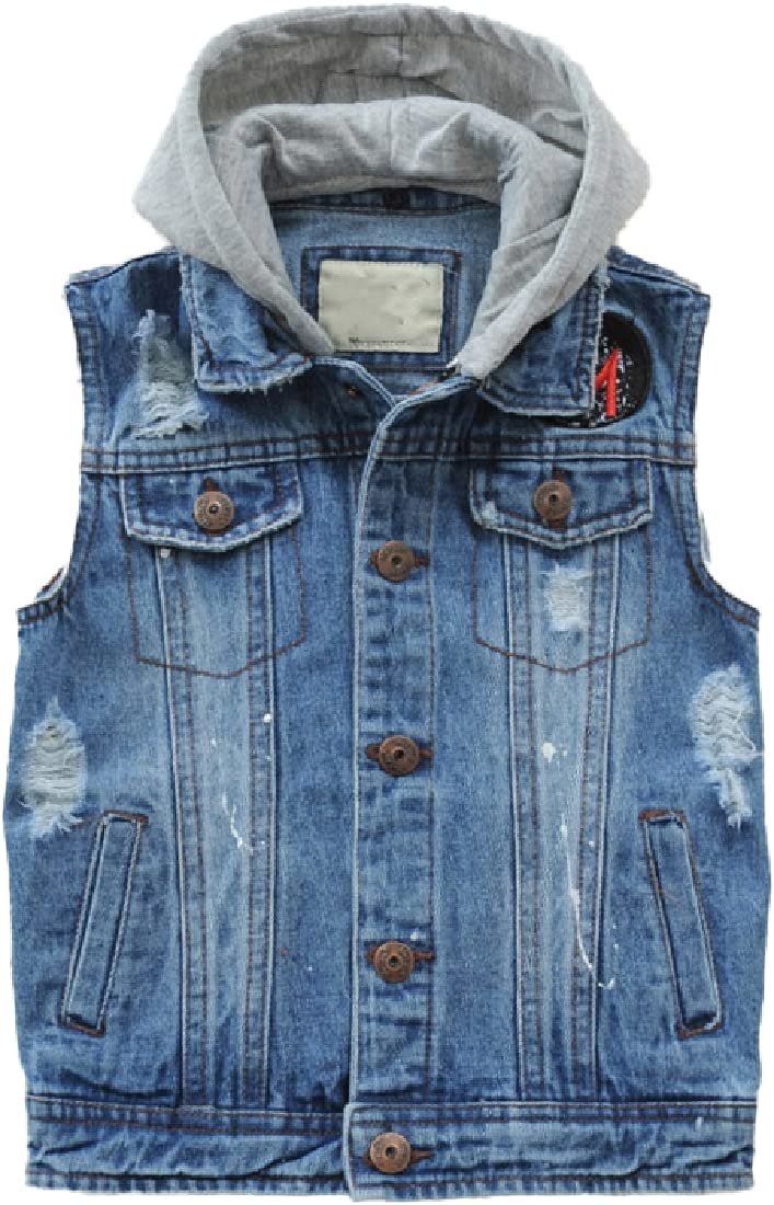 Cromoncent Boy's Hooded Sleeveless Denim Vest - Stylish Outerwear Jacket for Casual Outings and Outdoor Adventures
