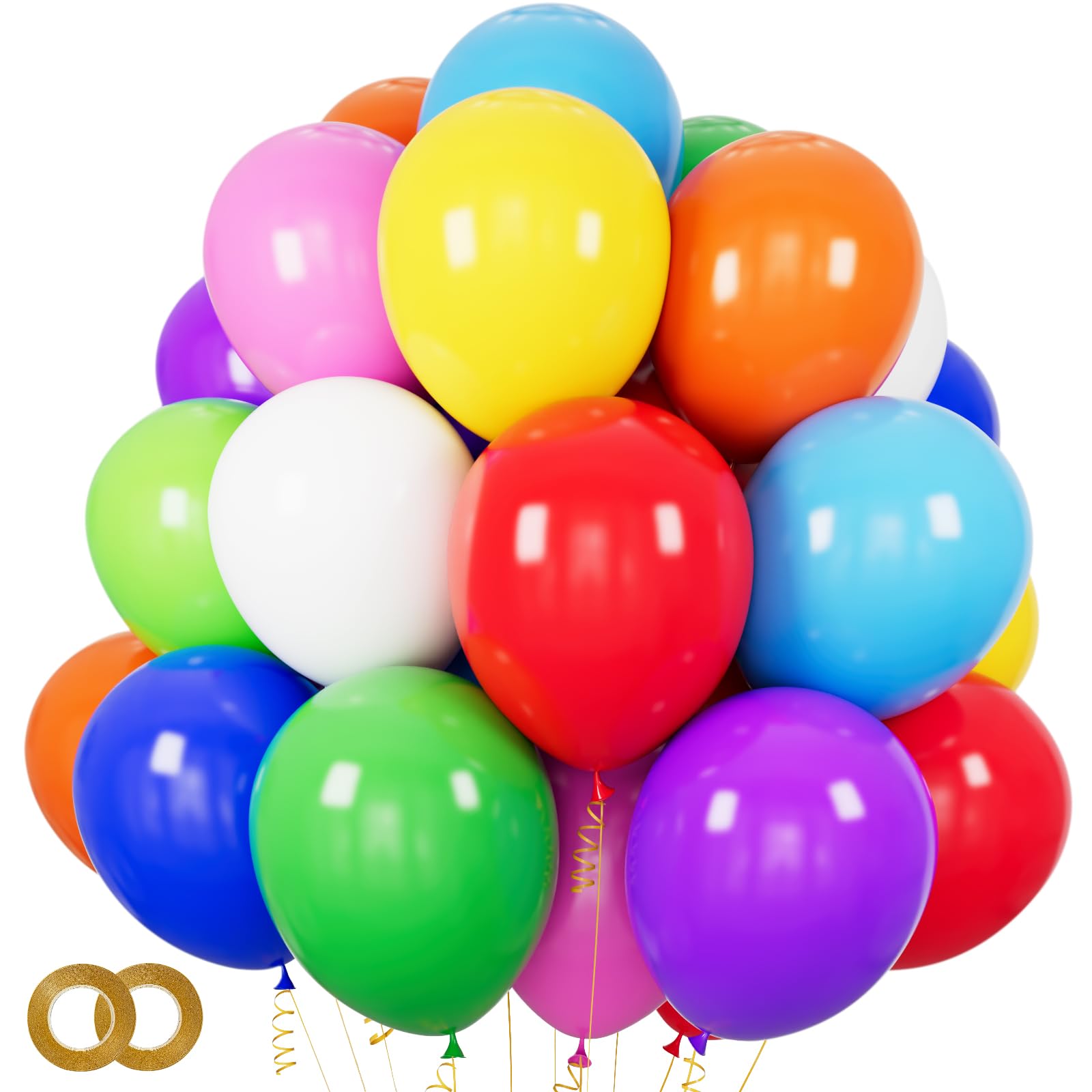 100 PCS 12 Inch Rainbow Balloons - Assorted Colors Thick Latex Balloons with 65FT Ribbon for Birthday Parties, Weddings, Baby Showers & Home Decorations - Bright Multicolor Balloon Decor Kit for Kids & Adults