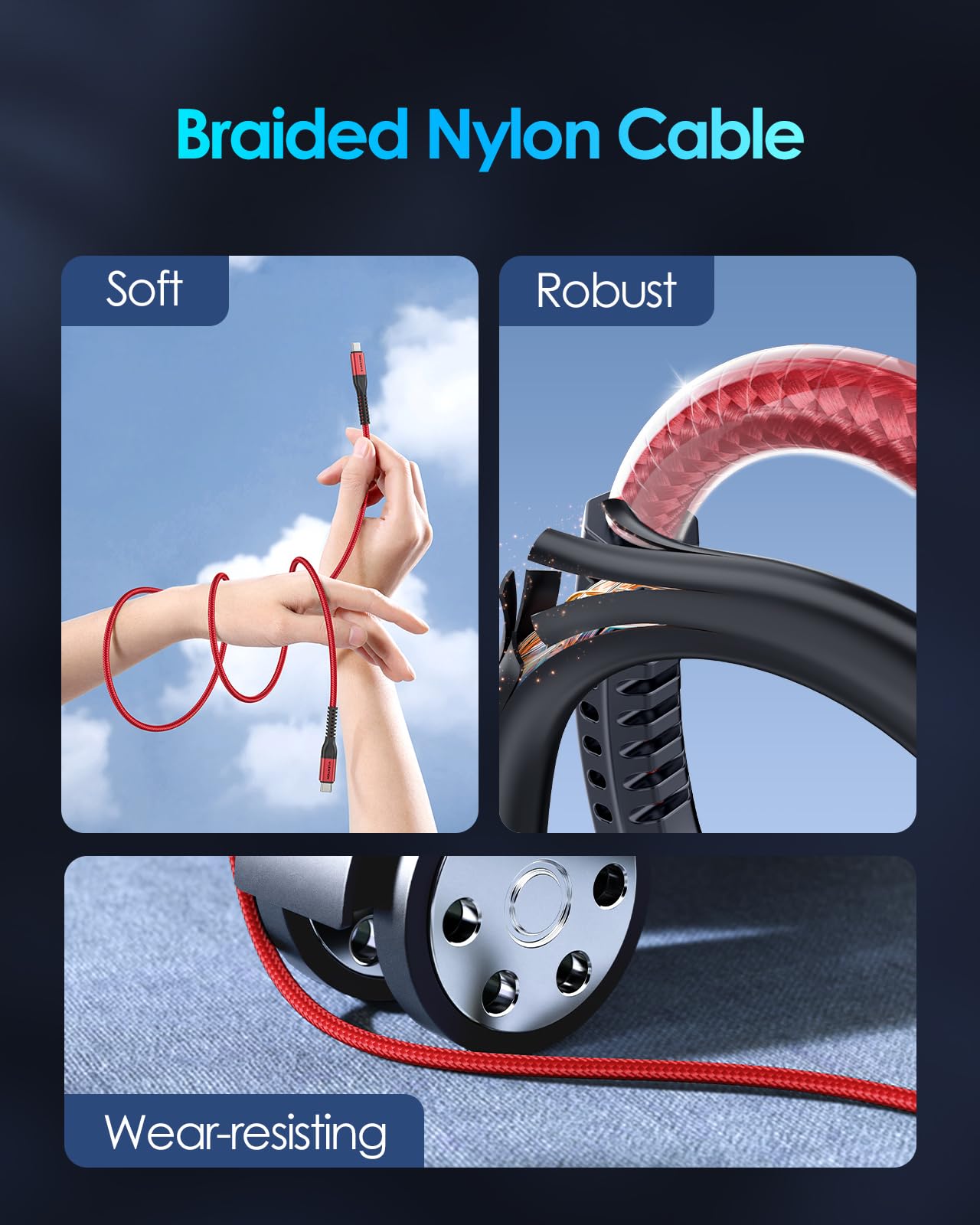 LENTION USB C to USB C Cable 3.3ft 60W Fast Charging - 20V/3A Braided Type C Cable for iPhone 15/15 Pro/15 Pro Max, MacBook Pro 2016-2023, iPad Pro, MacBook Air, Surface - Durable & Tangle-Free (Red) - Perfect for Home, Office & Travel Charging