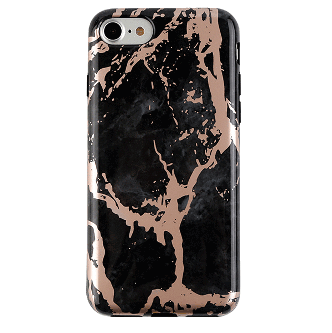 Elegant Black Marble Rose Gold Chrome iPhone Case - Slim Protective Cover for iPhone [Model] | Perfect for Everyday Use, Office & Special Occasions