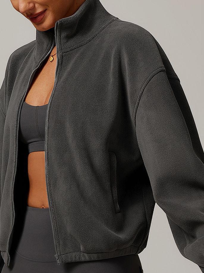 ZASUWA Women's Fleece Jacket with Stand-Up Collar & Zipper Pockets - Warm Winter Coat for Outdoor Activities, Hiking, and Casual Wear
